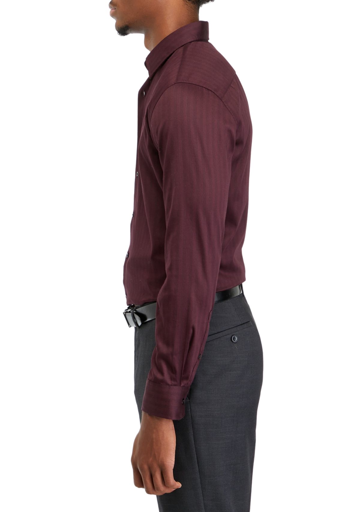 Mens Long Sleeve Woven Herringbone Stripe Shirt