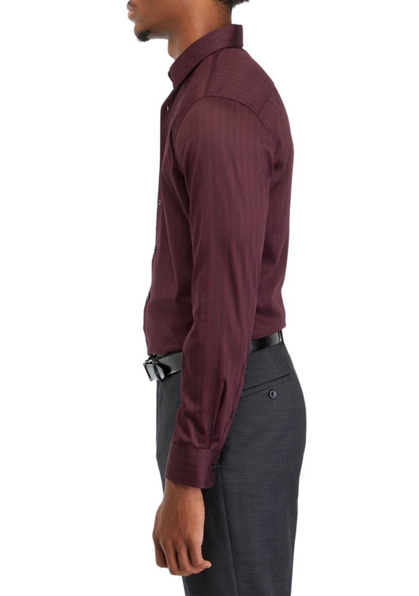 Mens Long Sleeve Woven Herringbone Stripe Shirt