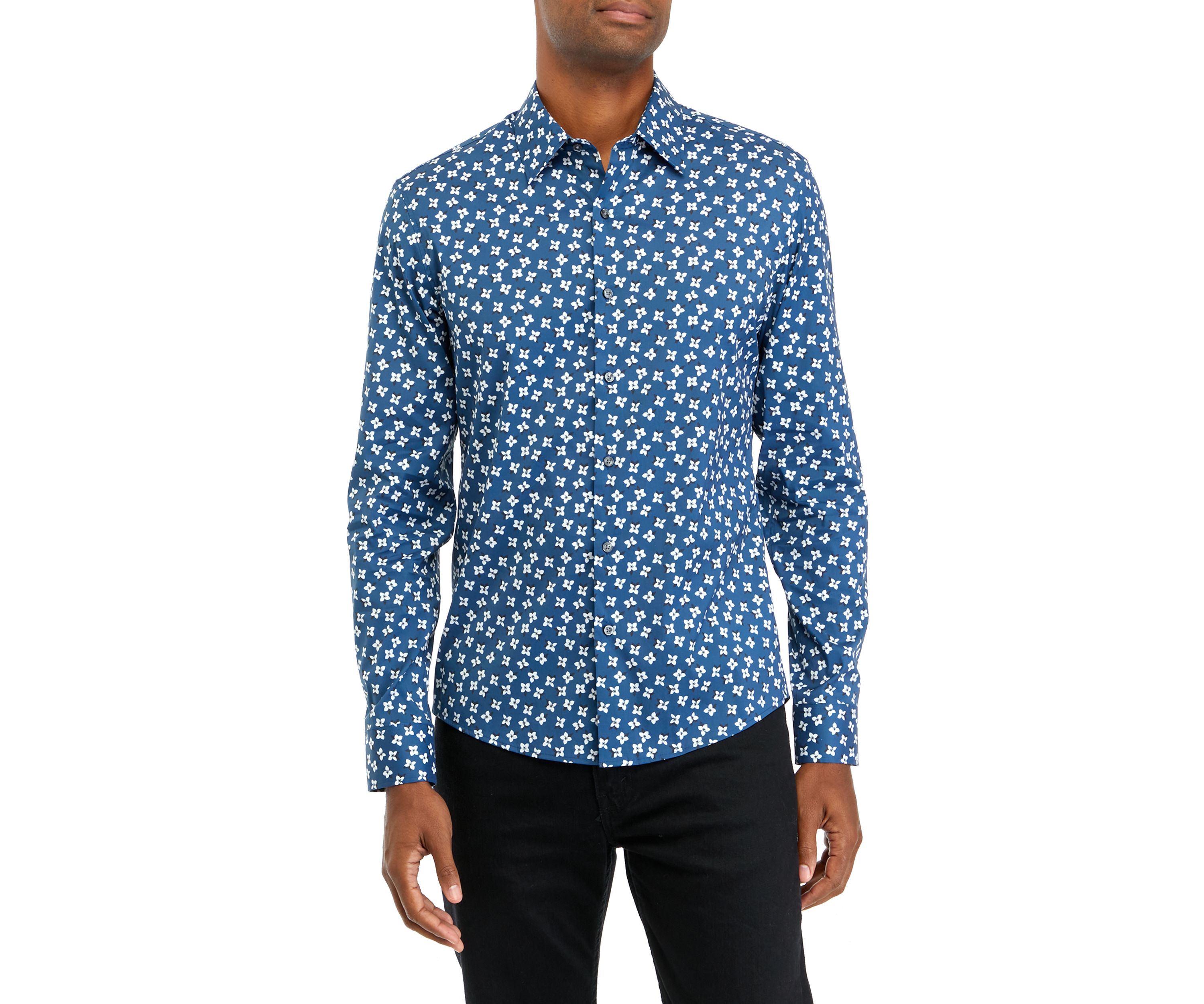 Mens Long Sleeve Woven Tossed Flower Bud Shirt