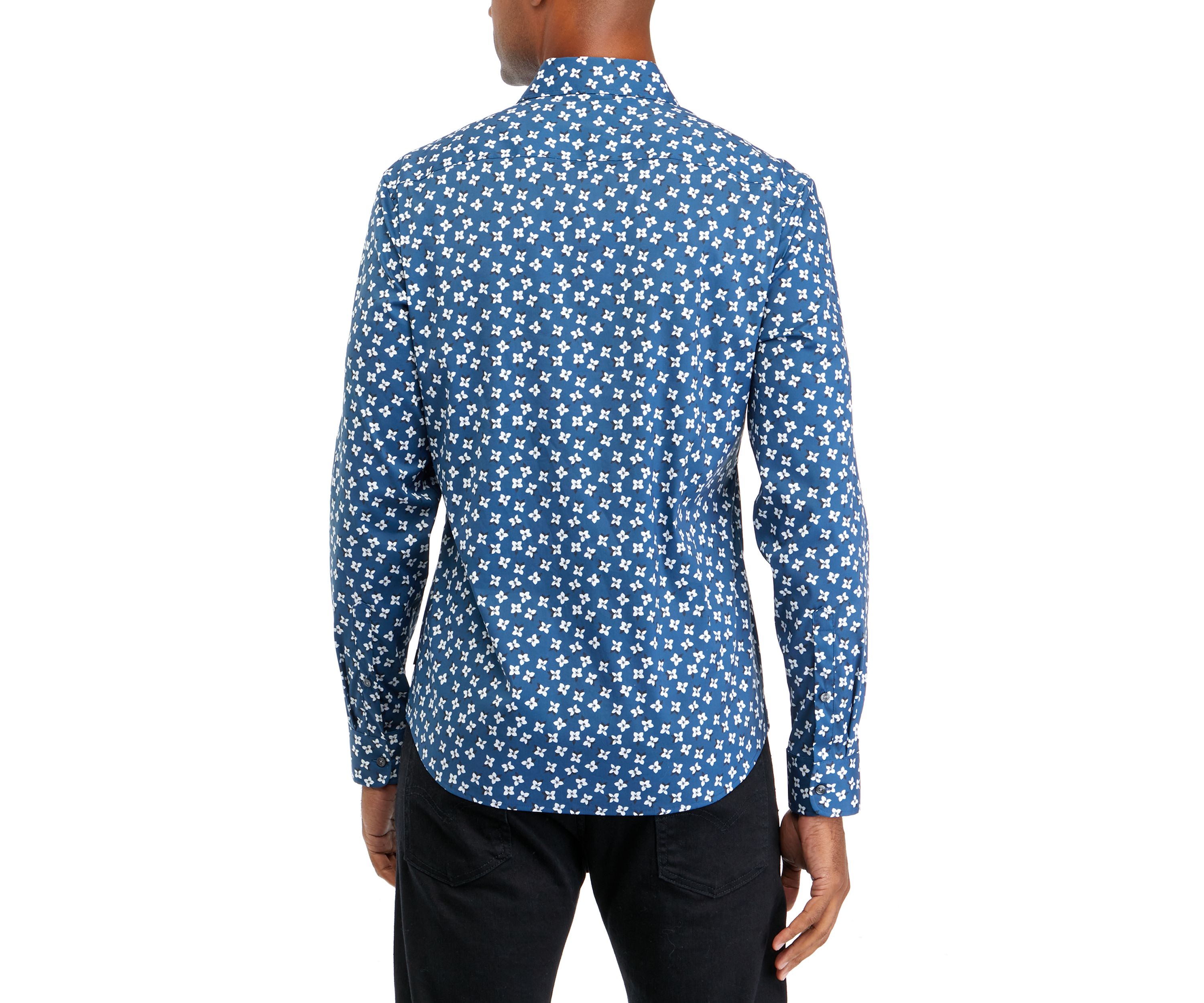 Mens Long Sleeve Woven Tossed Flower Bud Shirt