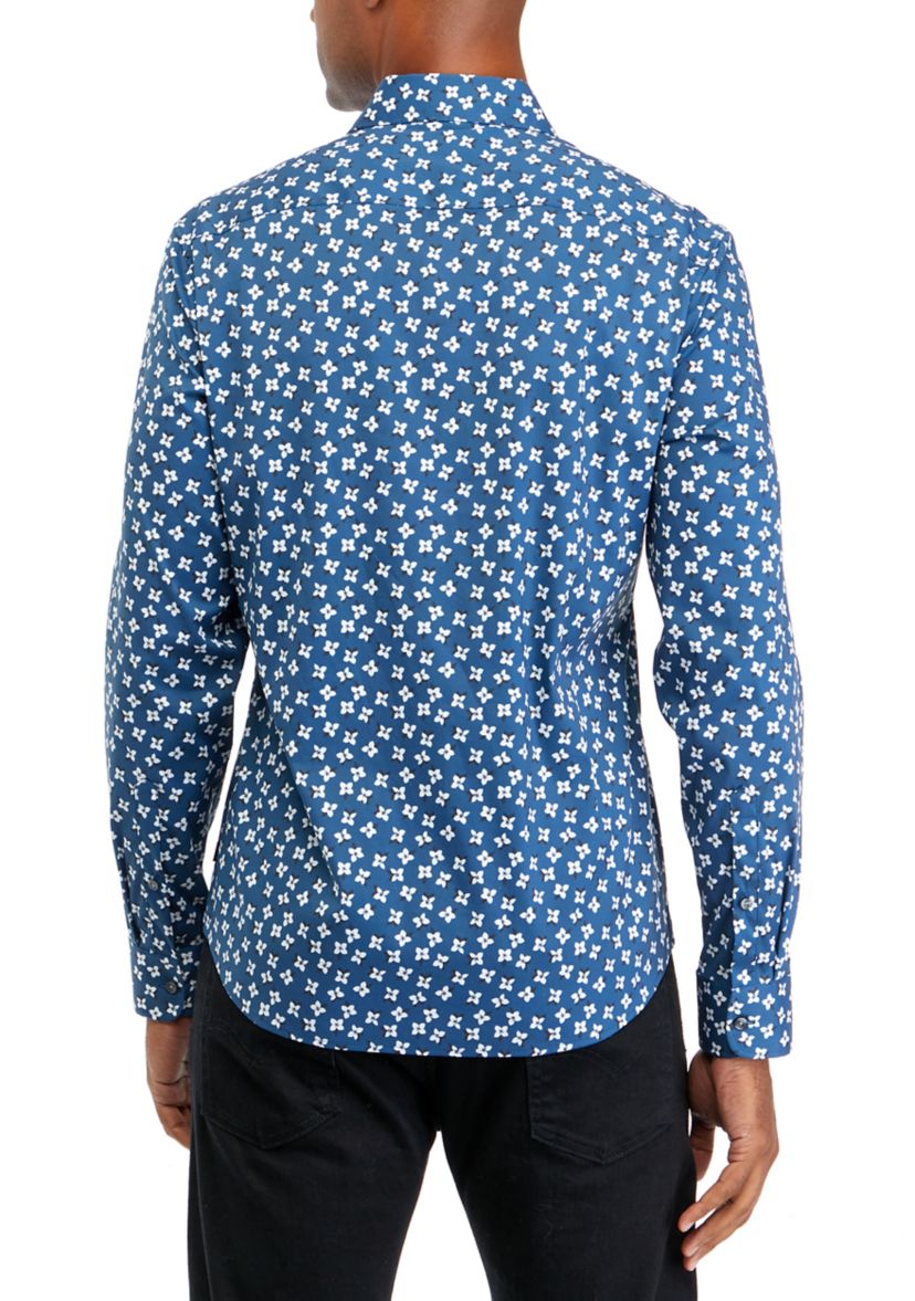 Mens Long Sleeve Woven Tossed Flower Bud Shirt