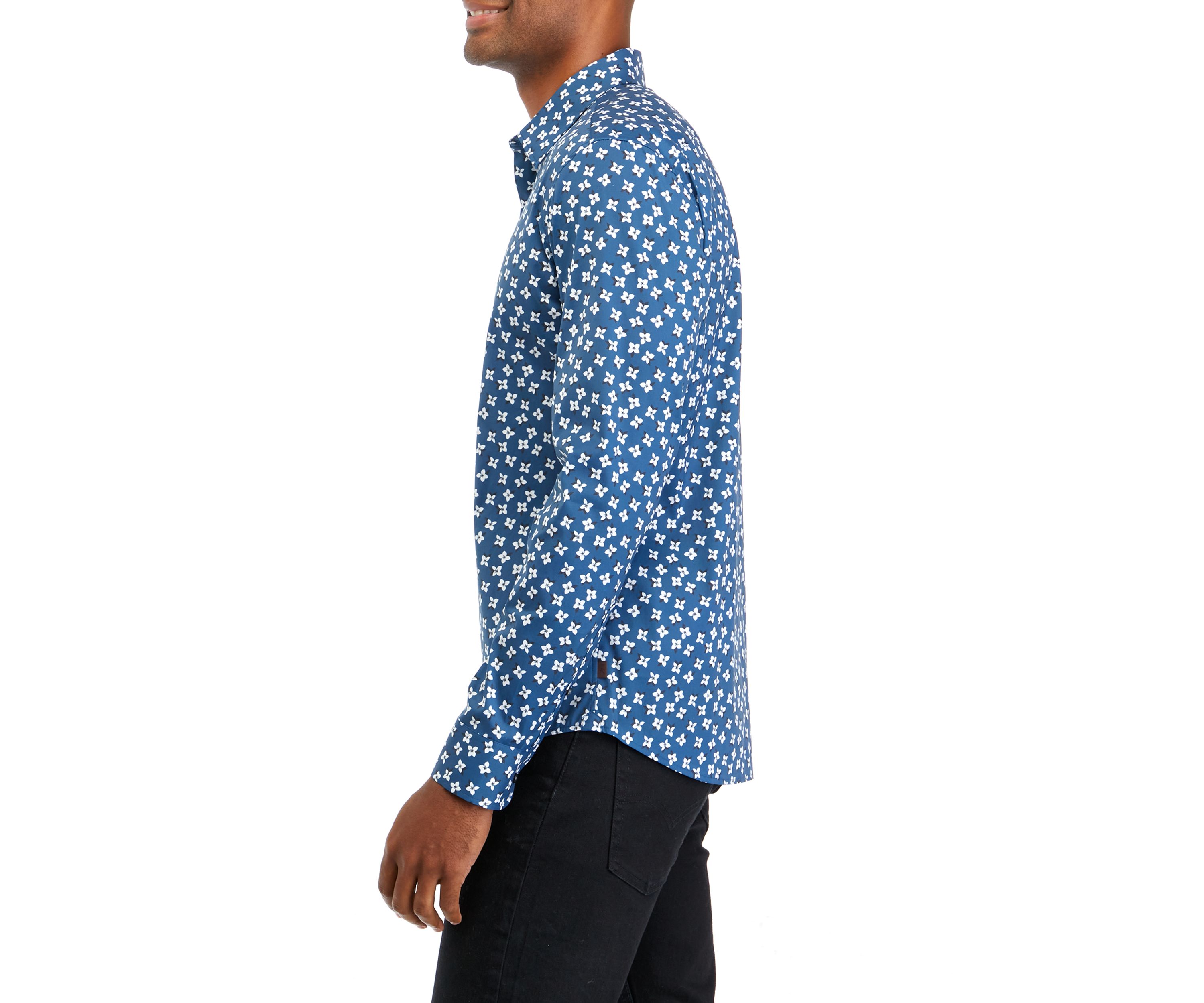 Mens Long Sleeve Woven Tossed Flower Bud Shirt