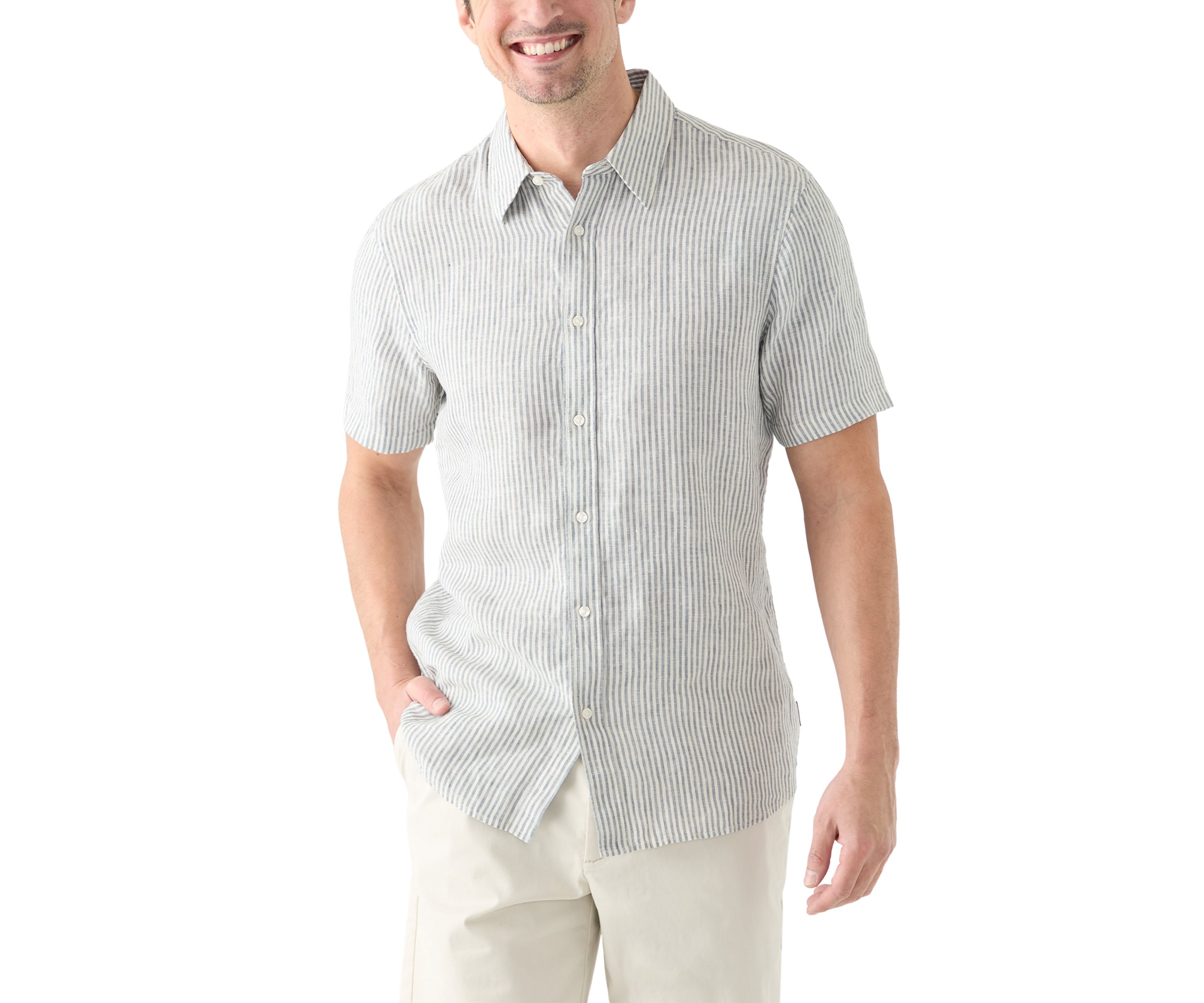 Short Sleeve Classic Linen Stripe Shirt 
