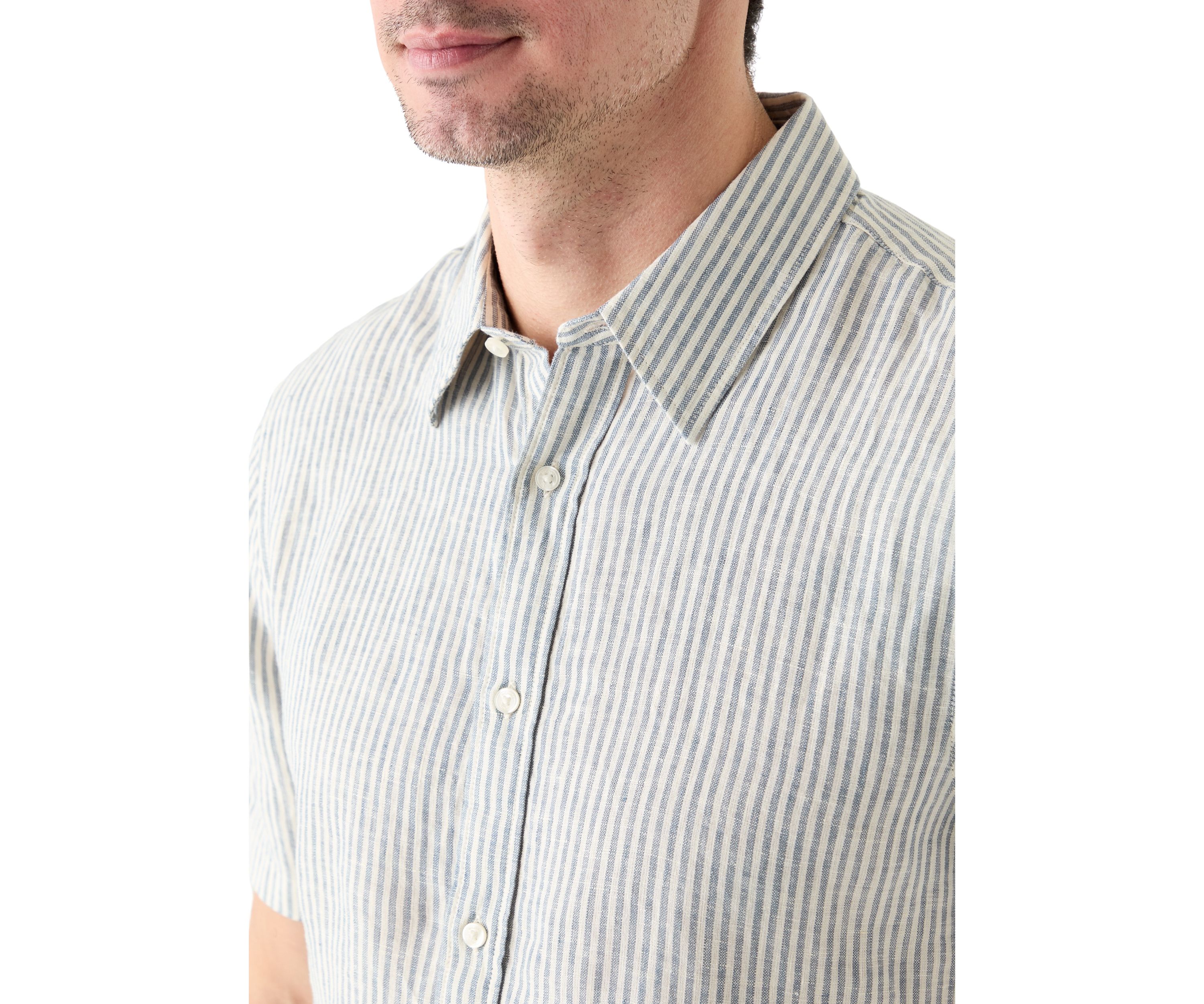 Short Sleeve Classic Linen Stripe Shirt 