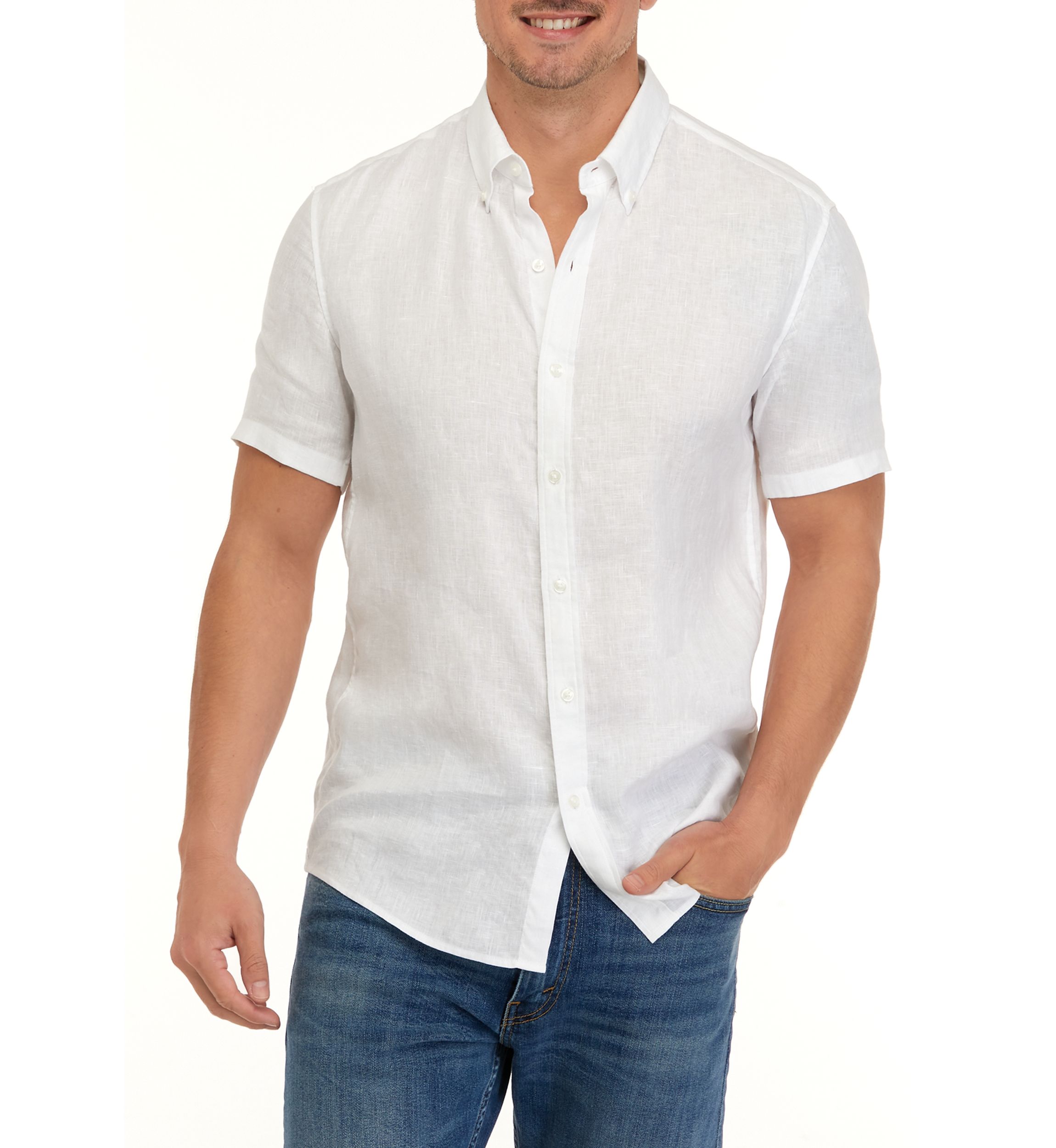 Mens Short Sleeve Button Down Linen Shirt