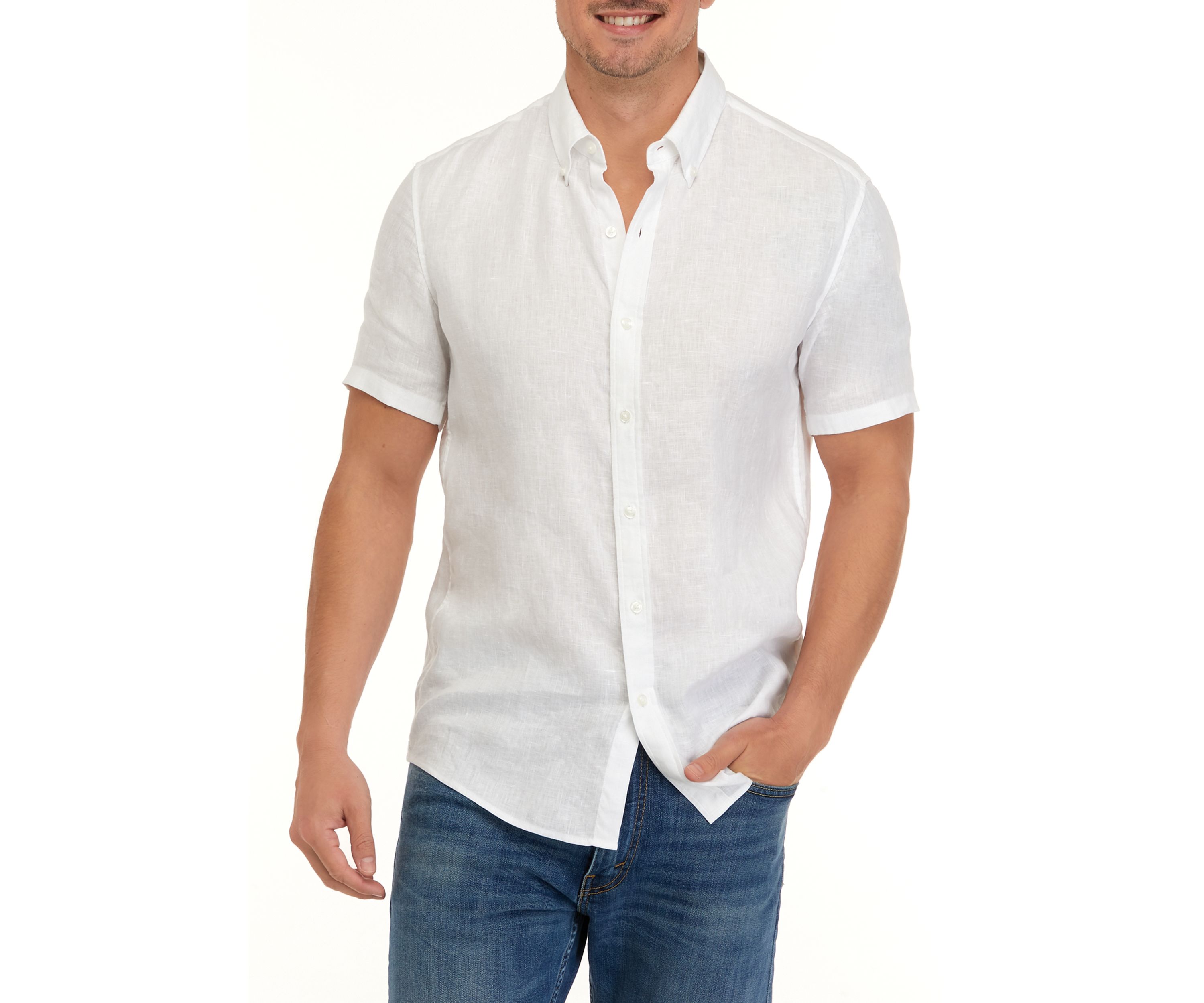 Mens Short Sleeve Button Down Linen Shirt