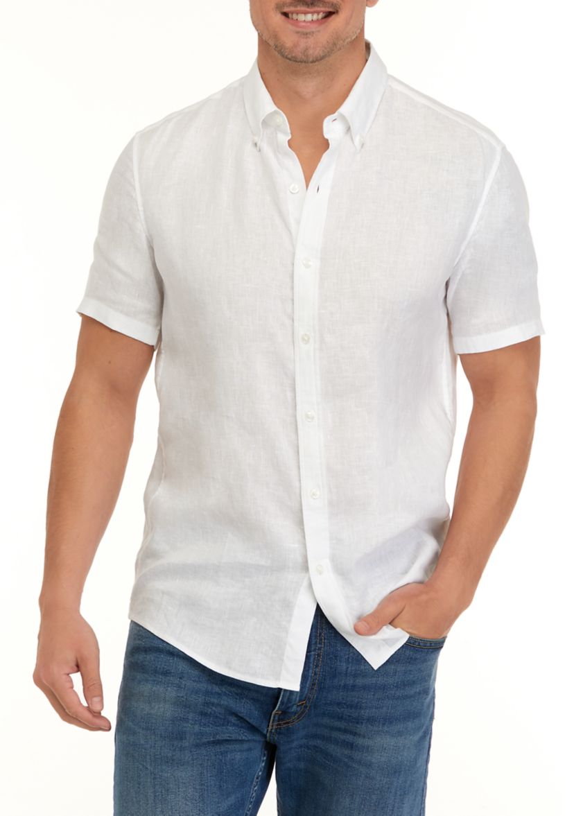 Mens Short Sleeve Button Down Linen Shirt