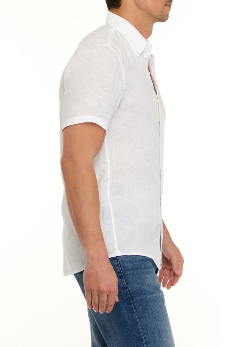 Mens Short Sleeve Button Down Linen Shirt