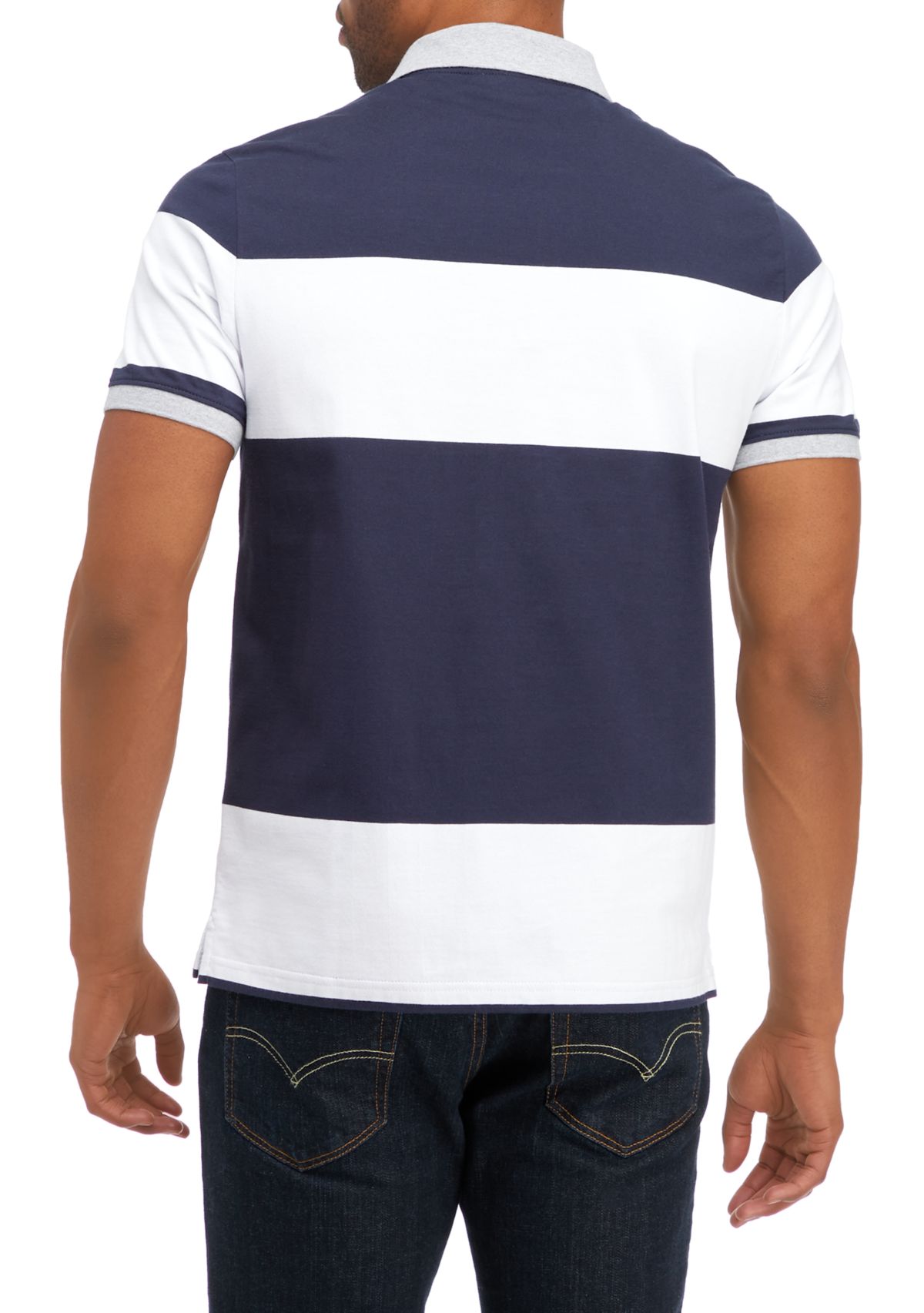 Mens Short Sleeve Wide Stripe Knit Polo Shirt