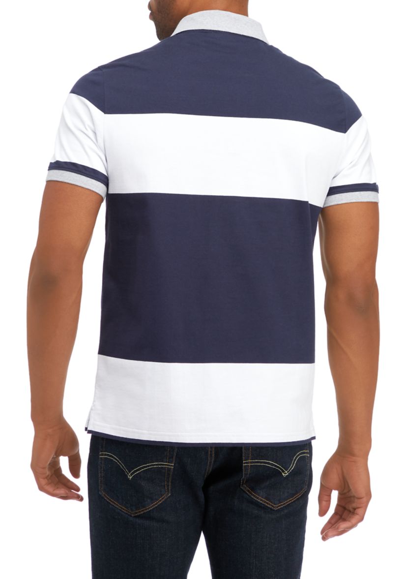 Mens Short Sleeve Wide Stripe Knit Polo Shirt