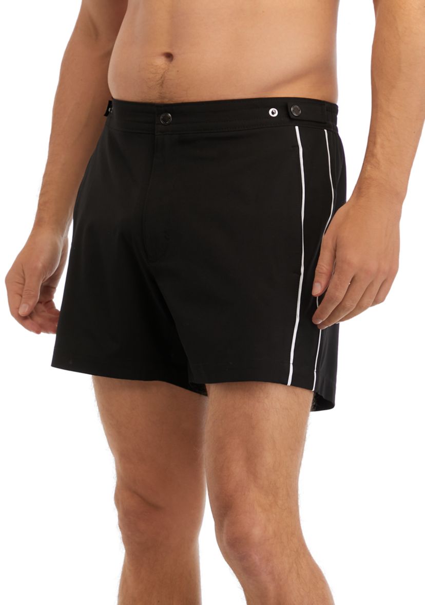 Solid Piped Swim Trunks