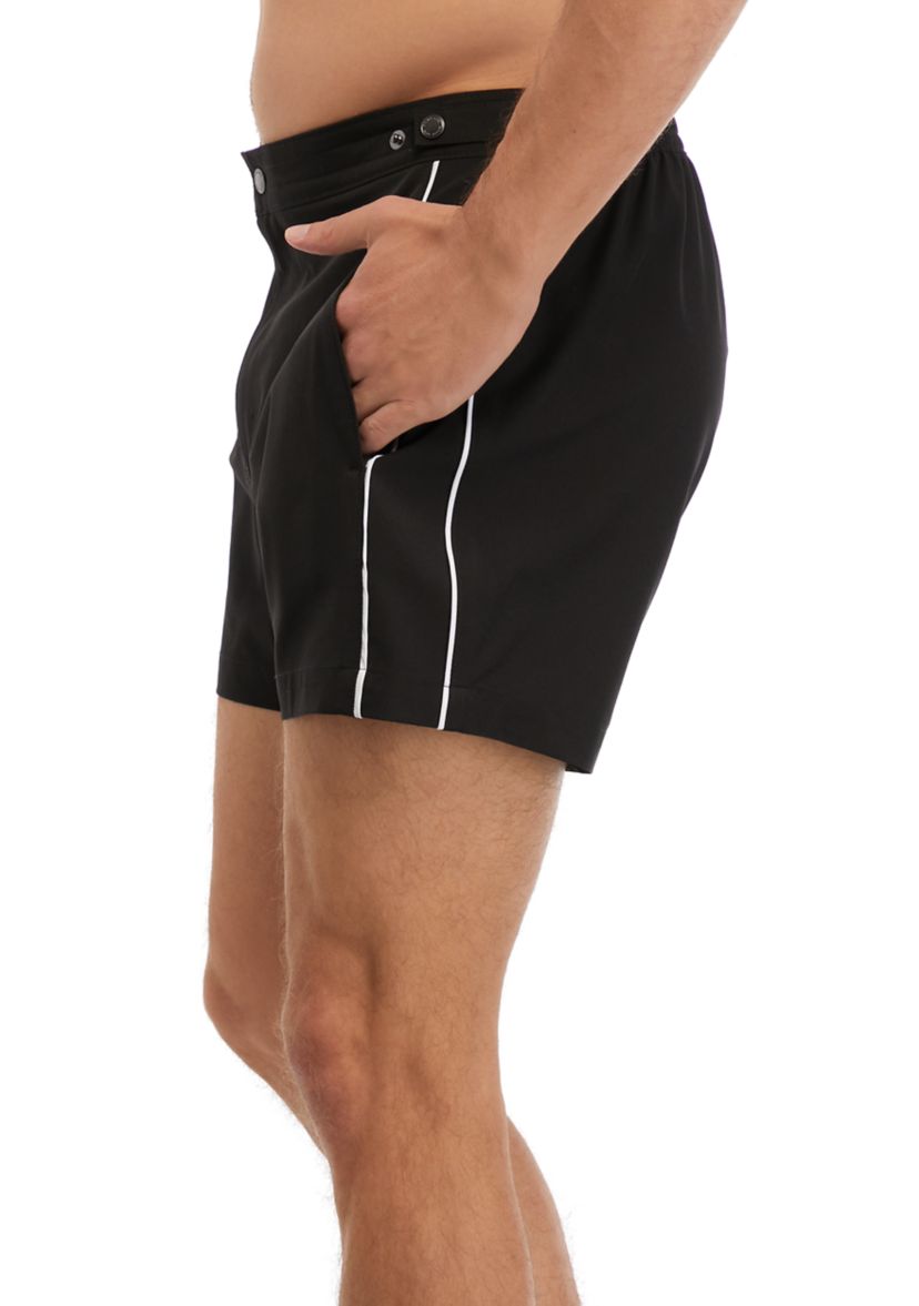 Solid Piped Swim Trunks