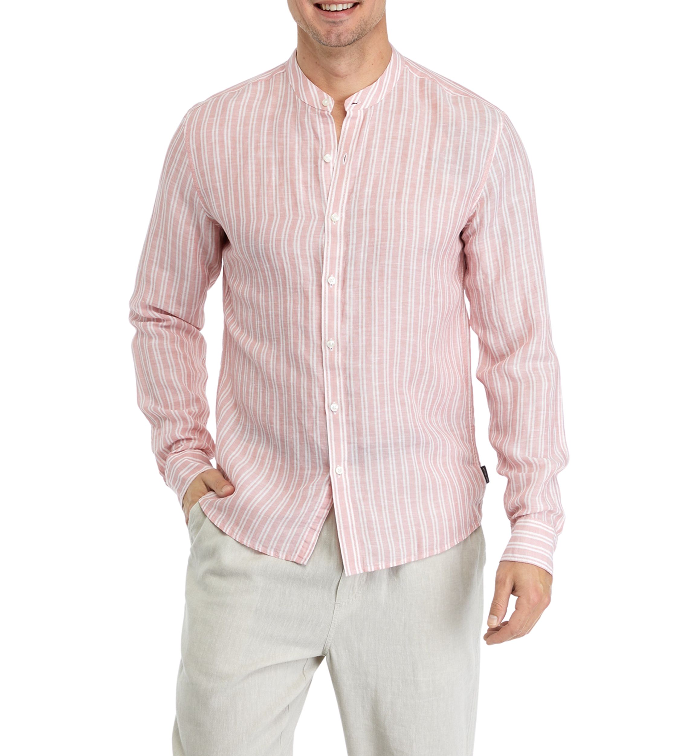 Band Stripe Long Sleeve Button Down Shirt