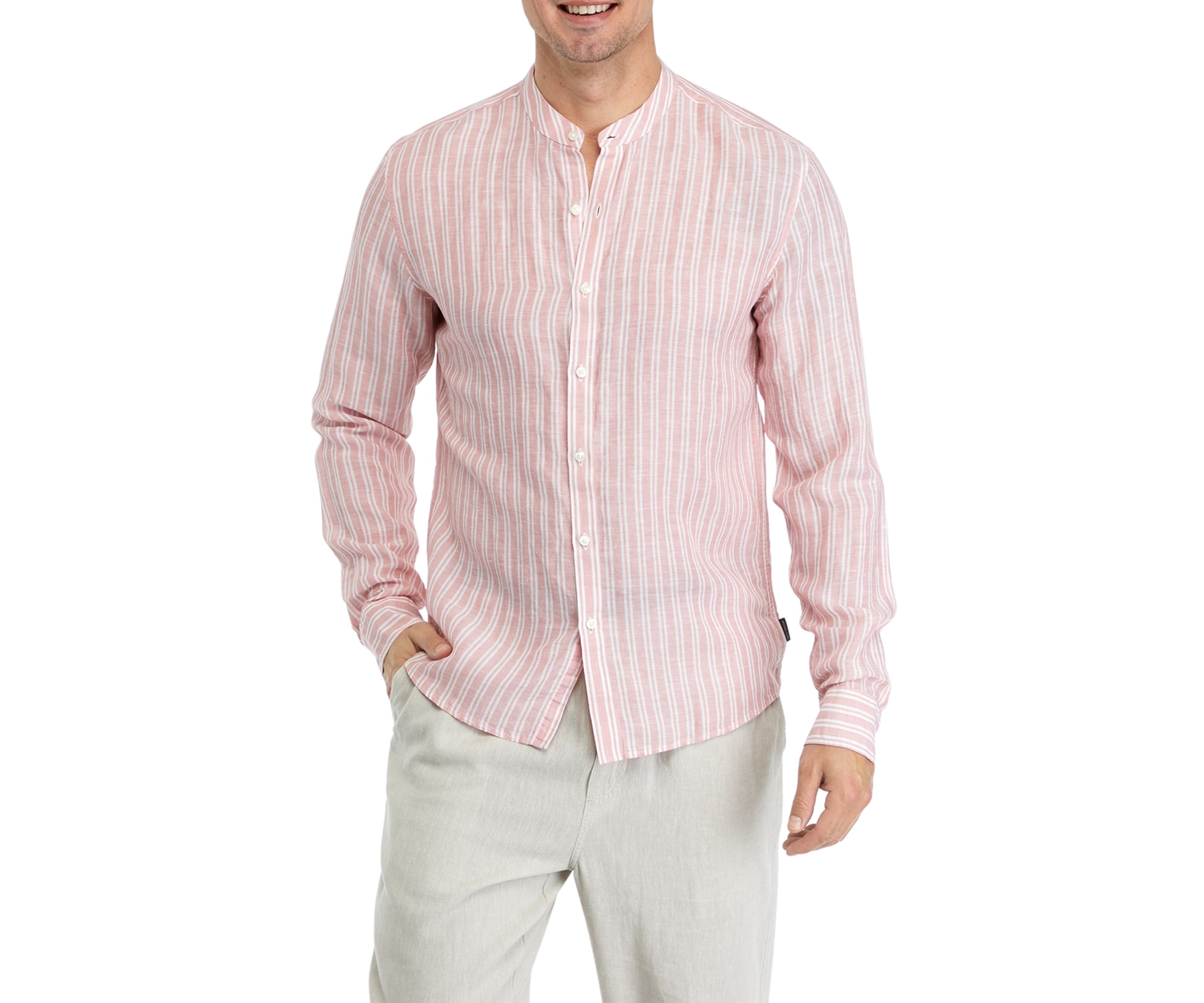 Band Stripe Long Sleeve Button Down Shirt