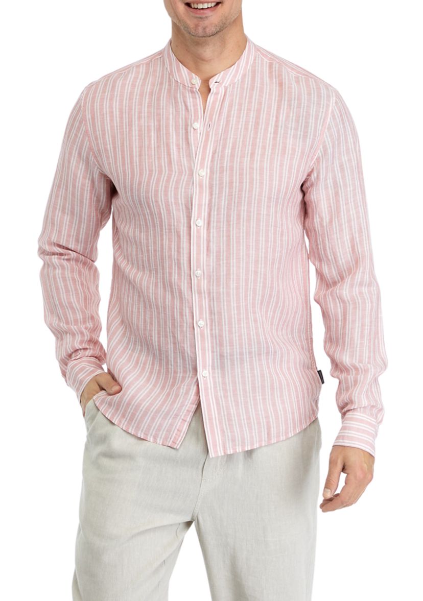 Band Stripe Long Sleeve Button Down Shirt