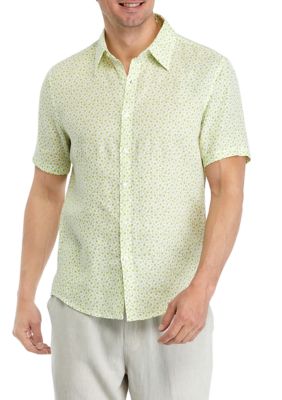 Michael Kors Men's Ditsy Floral Printed Linen Shirt, Green, 2XL
