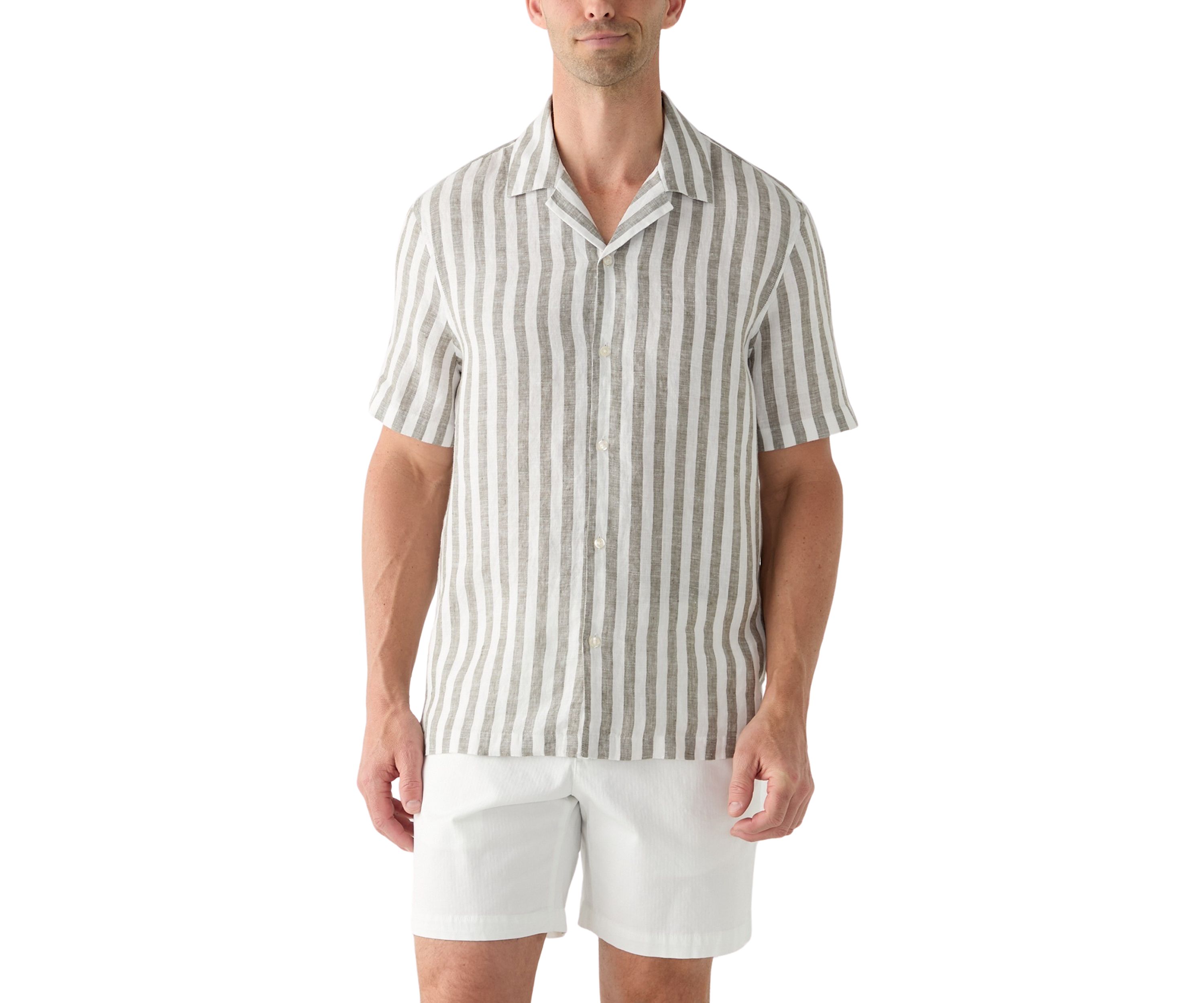 Mens Relaxed Linen Stripe Shirt