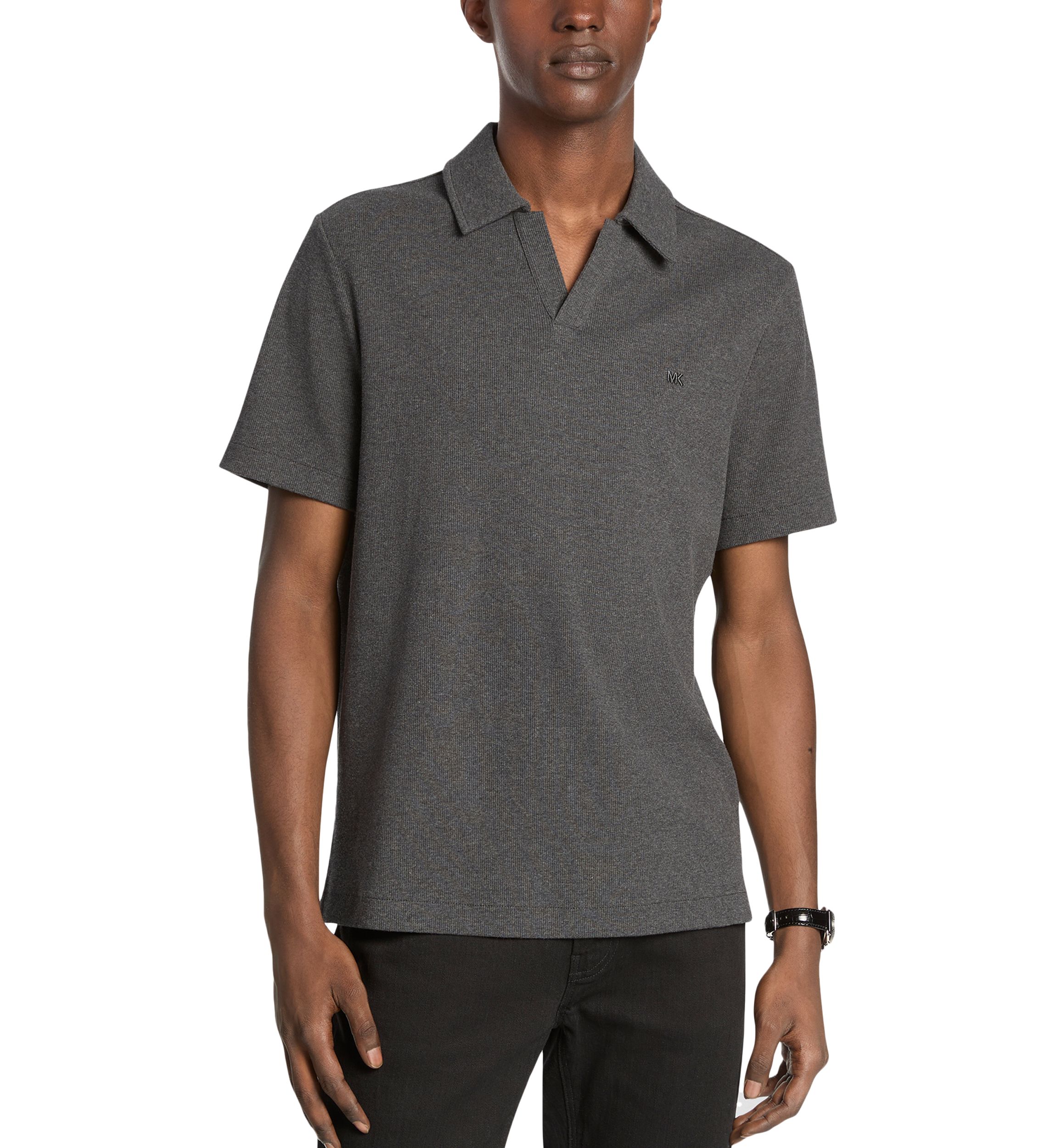 Mens Textured Johnny Collar Shirt