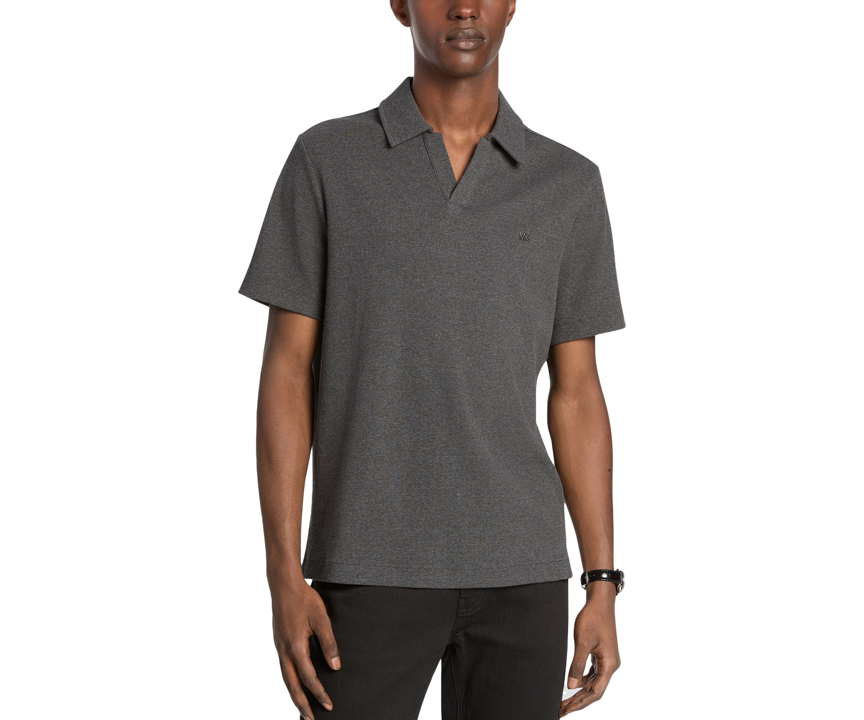 Mens Textured Johnny Collar Shirt