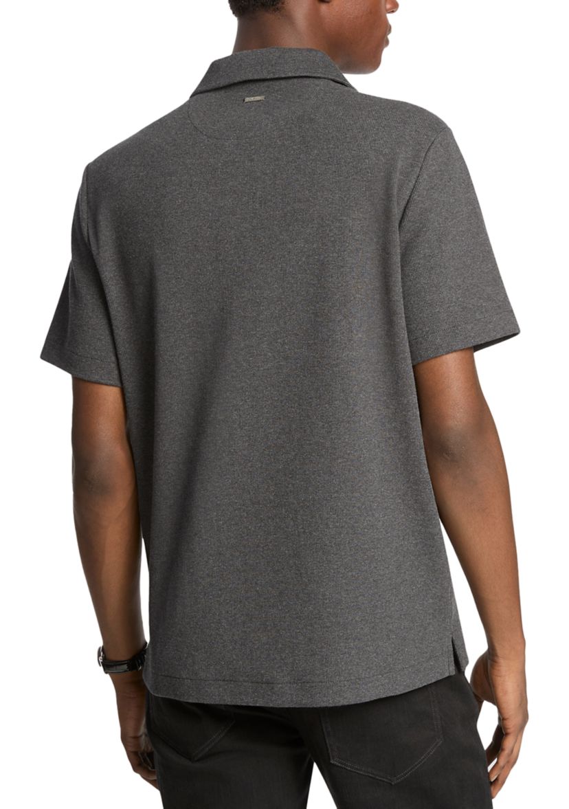 Mens Textured Johnny Collar Shirt