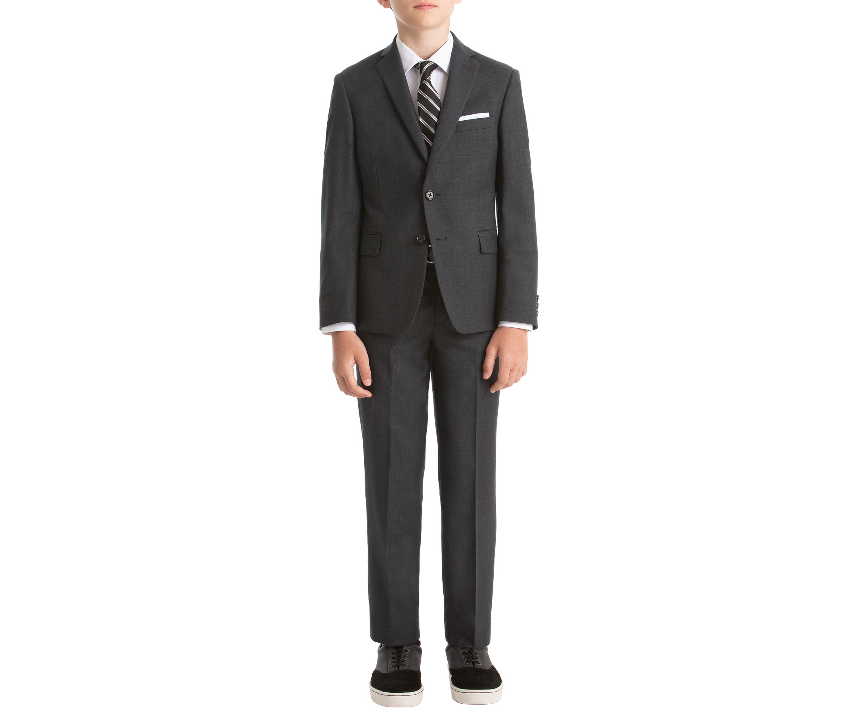 Boys 8-20 Gray Plain Wool Straight Pants