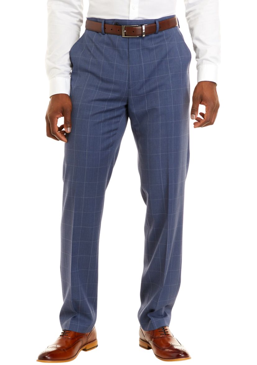 Mens Blue Windowpane Pants 