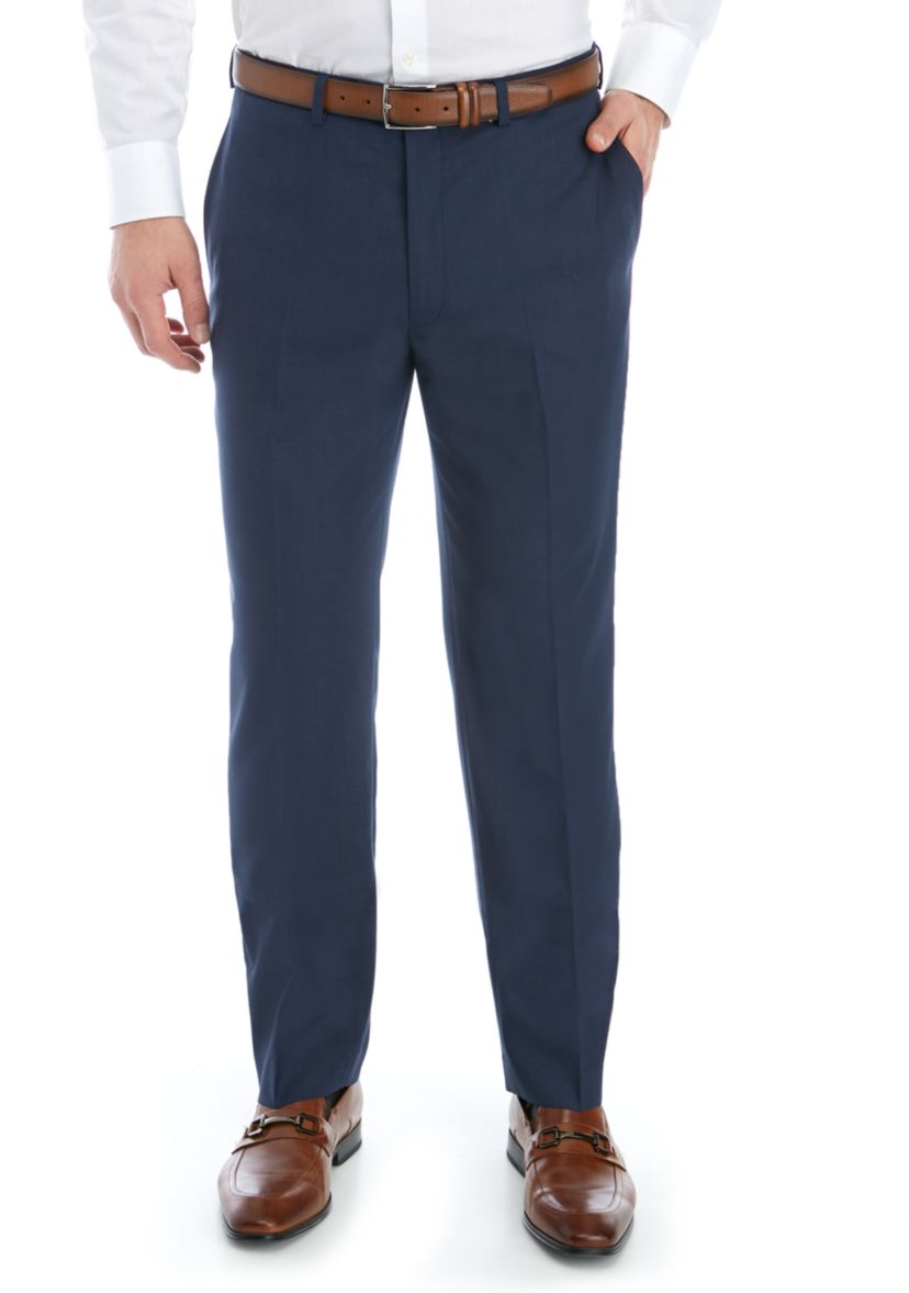 Blue Stretch Flat Front Pants