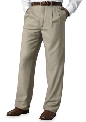 Shirts: Louis Raphael Men's Muted Plaid Comfort Waist Pleated Dress Pant,  Taupe, 44x30