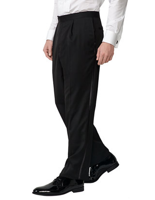 Men/’s Modern Fit Flat Front Tuxedo Pants Comfort Fit Expandable Waist
