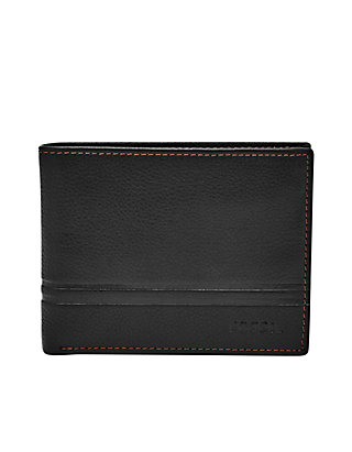 Fossil Men's Leather Watts Bifold Wallet Black With Flip ID New In Box 