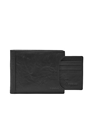 Fossil Ingram RFID Sliding 2 in 1 Bifold Wallet Genuine Leather w/ ID Card Case 