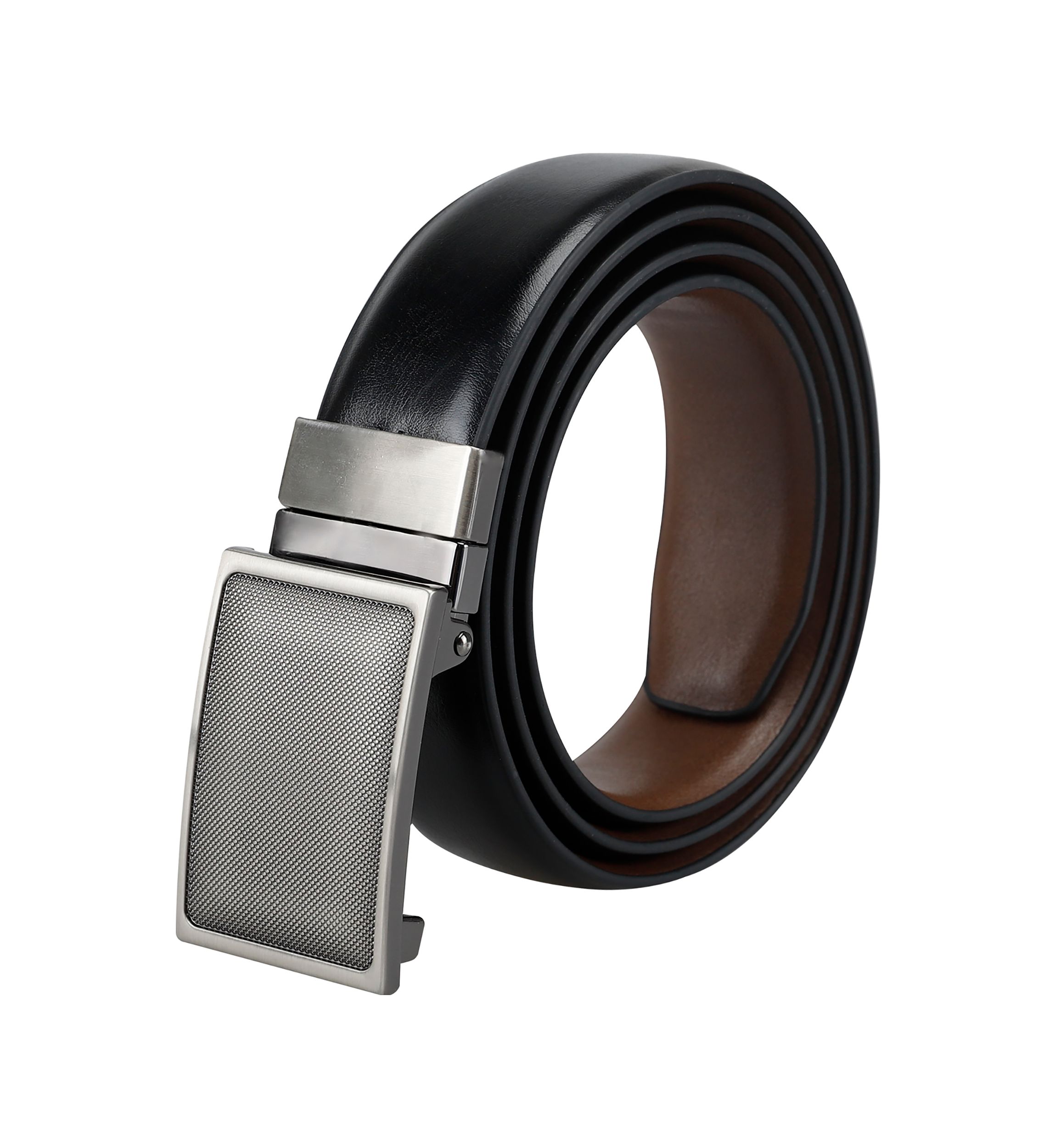 Two-in-One Reversible Stretch Belt with Plaque Compression Buckle
