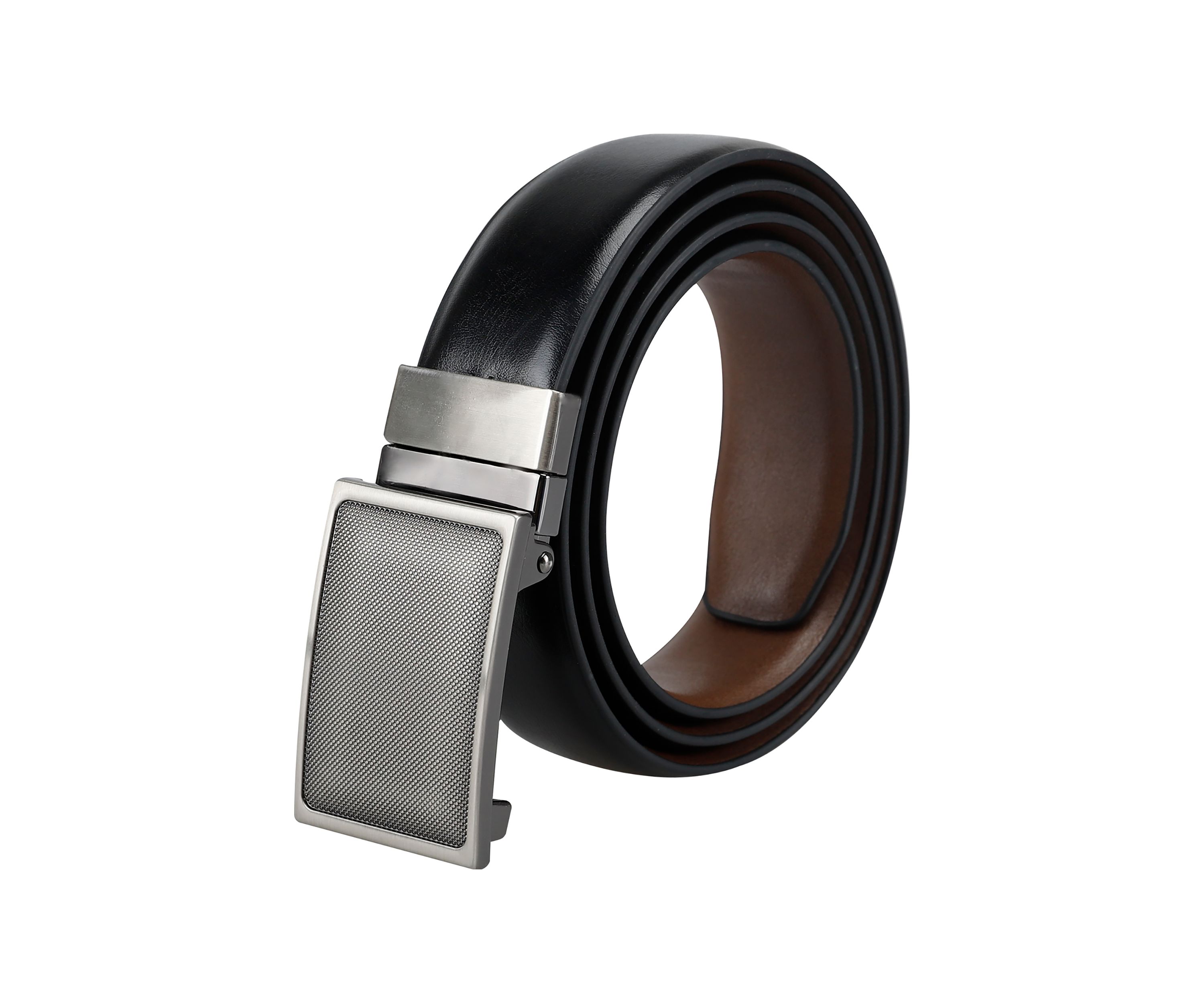 Two-in-One Reversible Stretch Belt with Plaque Compression Buckle