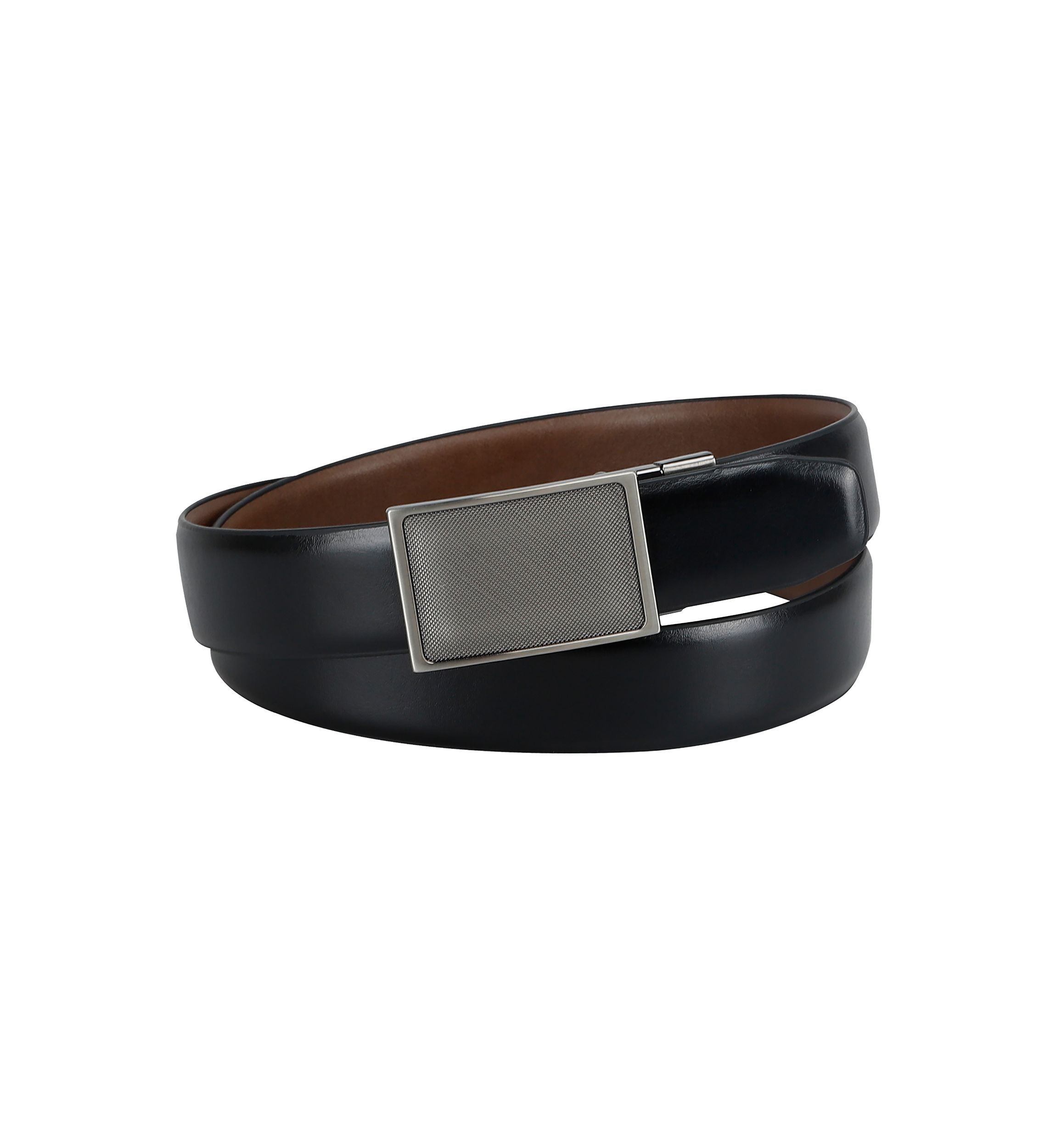 Two-in-One Reversible Stretch Belt with Plaque Compression Buckle