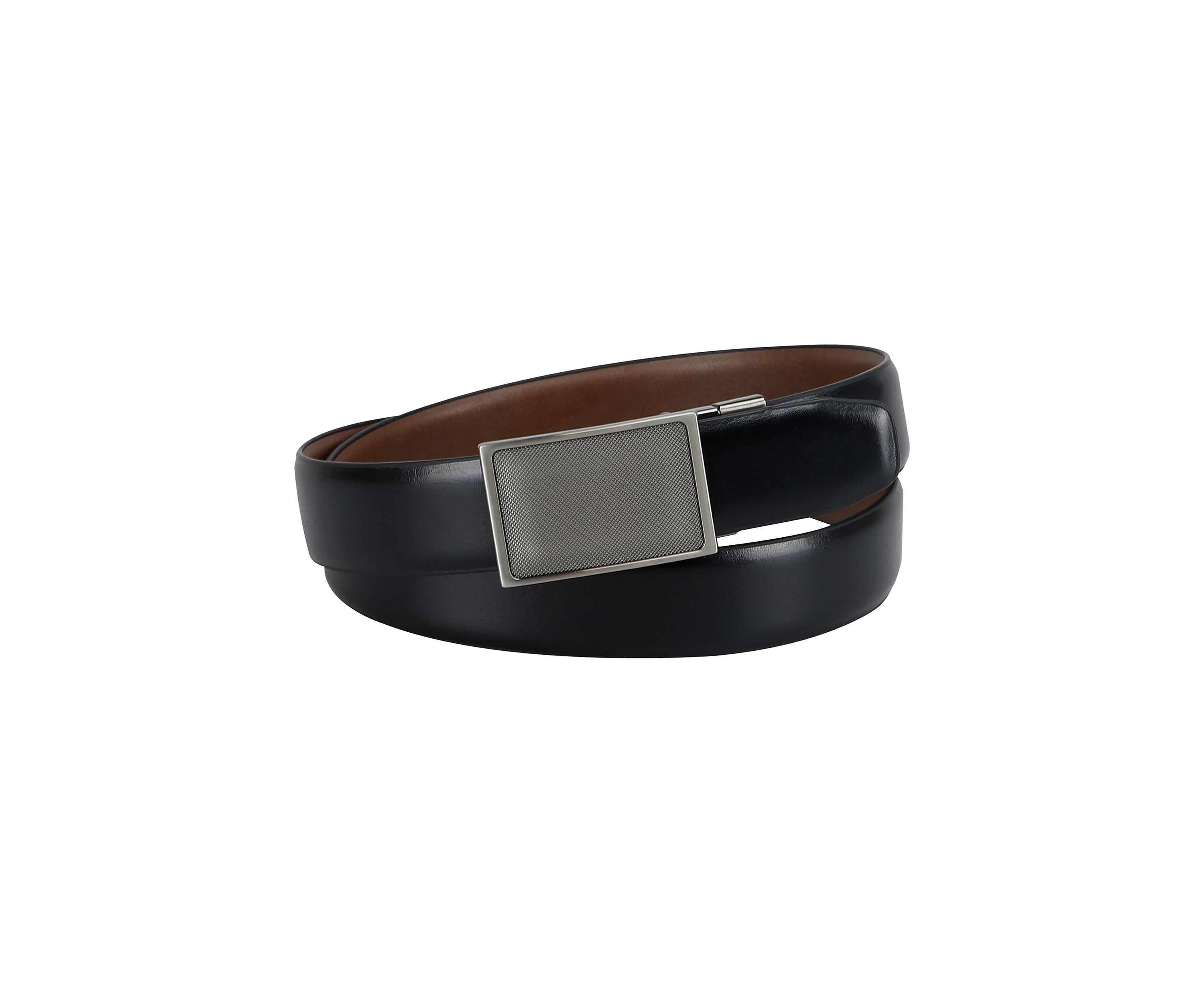 Two-in-One Reversible Stretch Belt with Plaque Compression Buckle