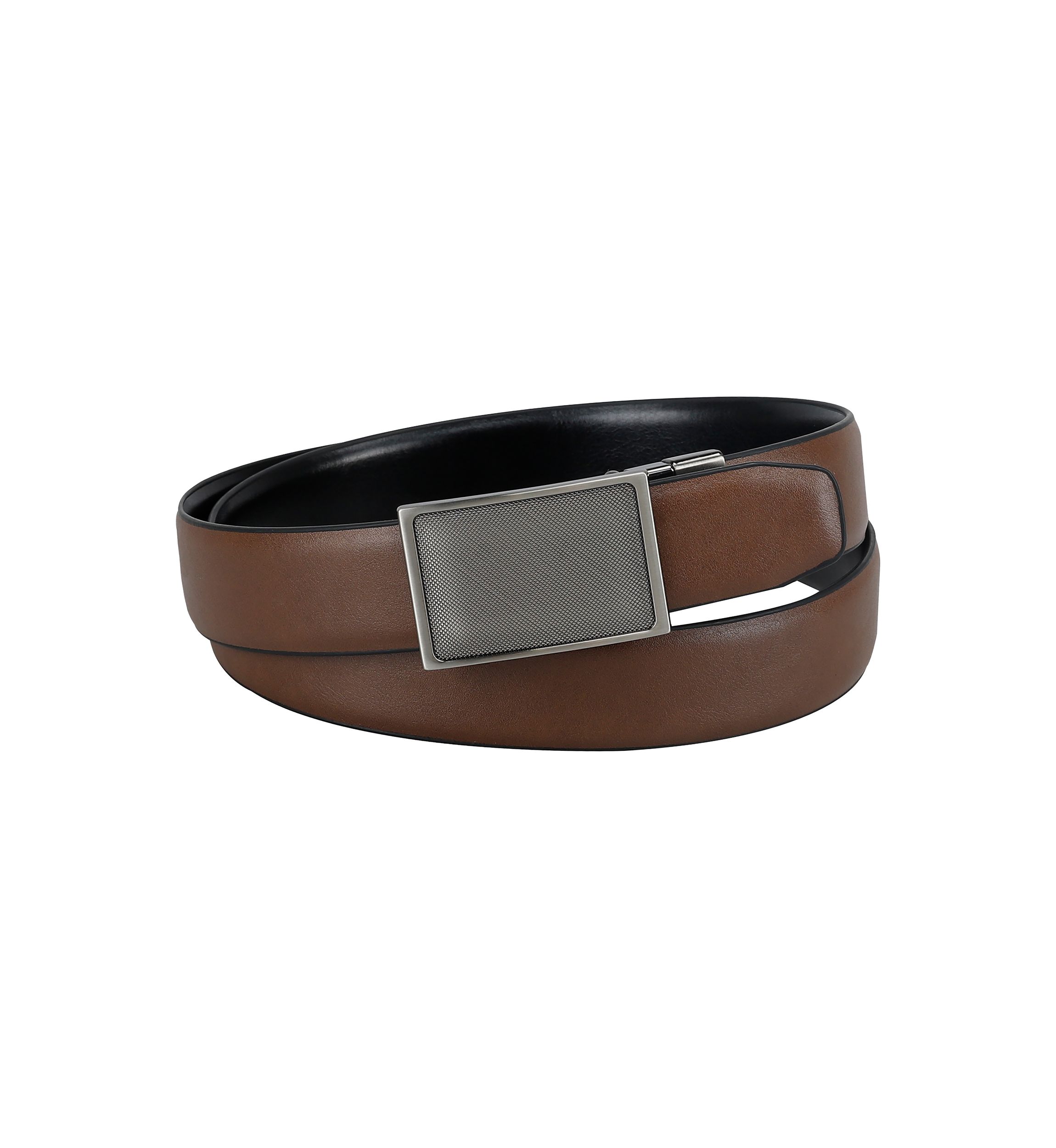 Two-in-One Reversible Stretch Belt with Plaque Compression Buckle