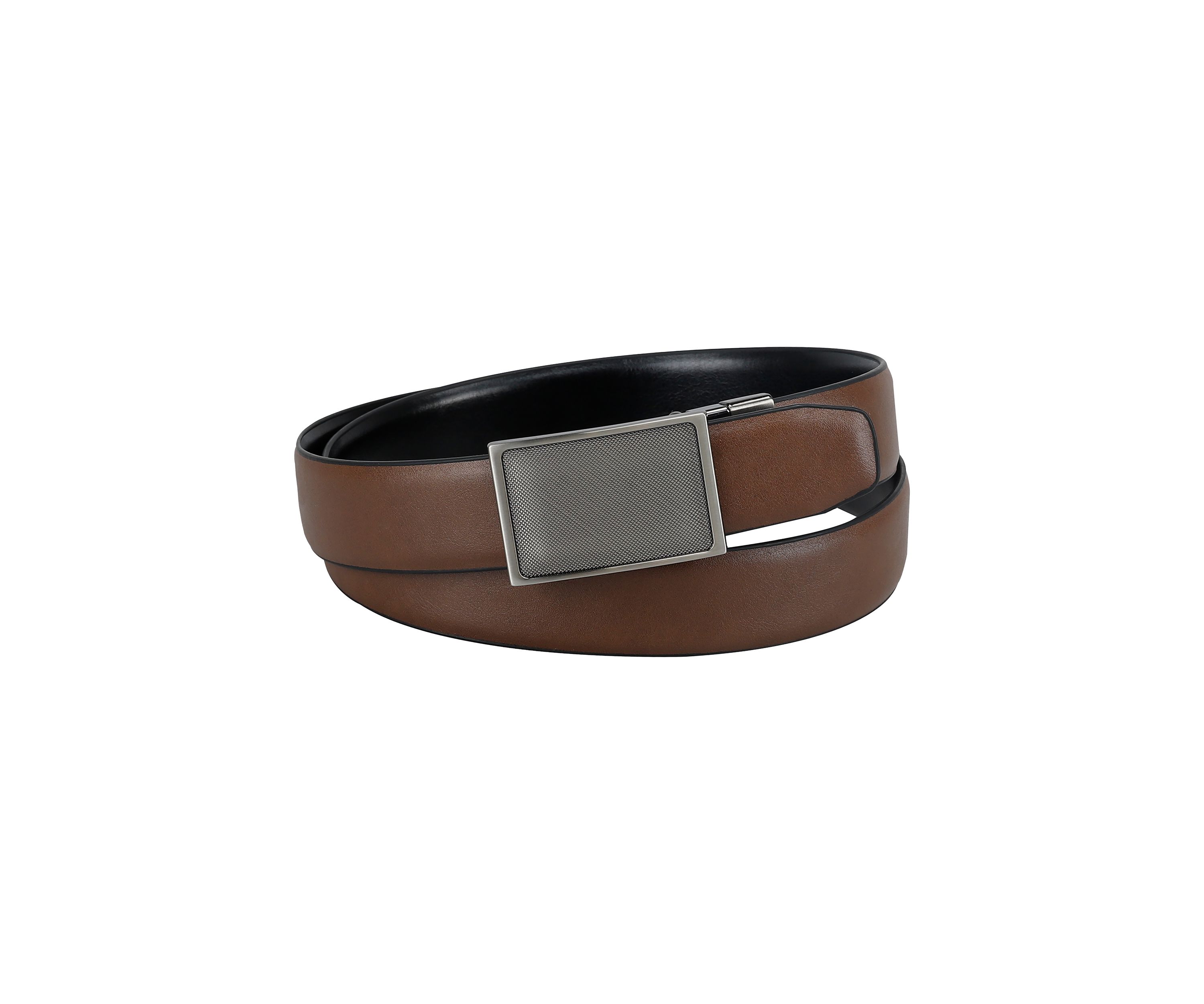 Two-in-One Reversible Stretch Belt with Plaque Compression Buckle