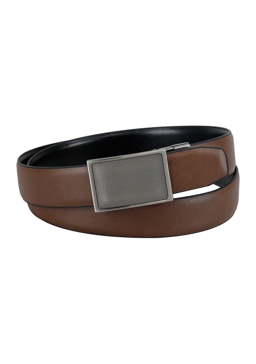 Two-in-One Reversible Stretch Belt with Plaque Compression Buckle