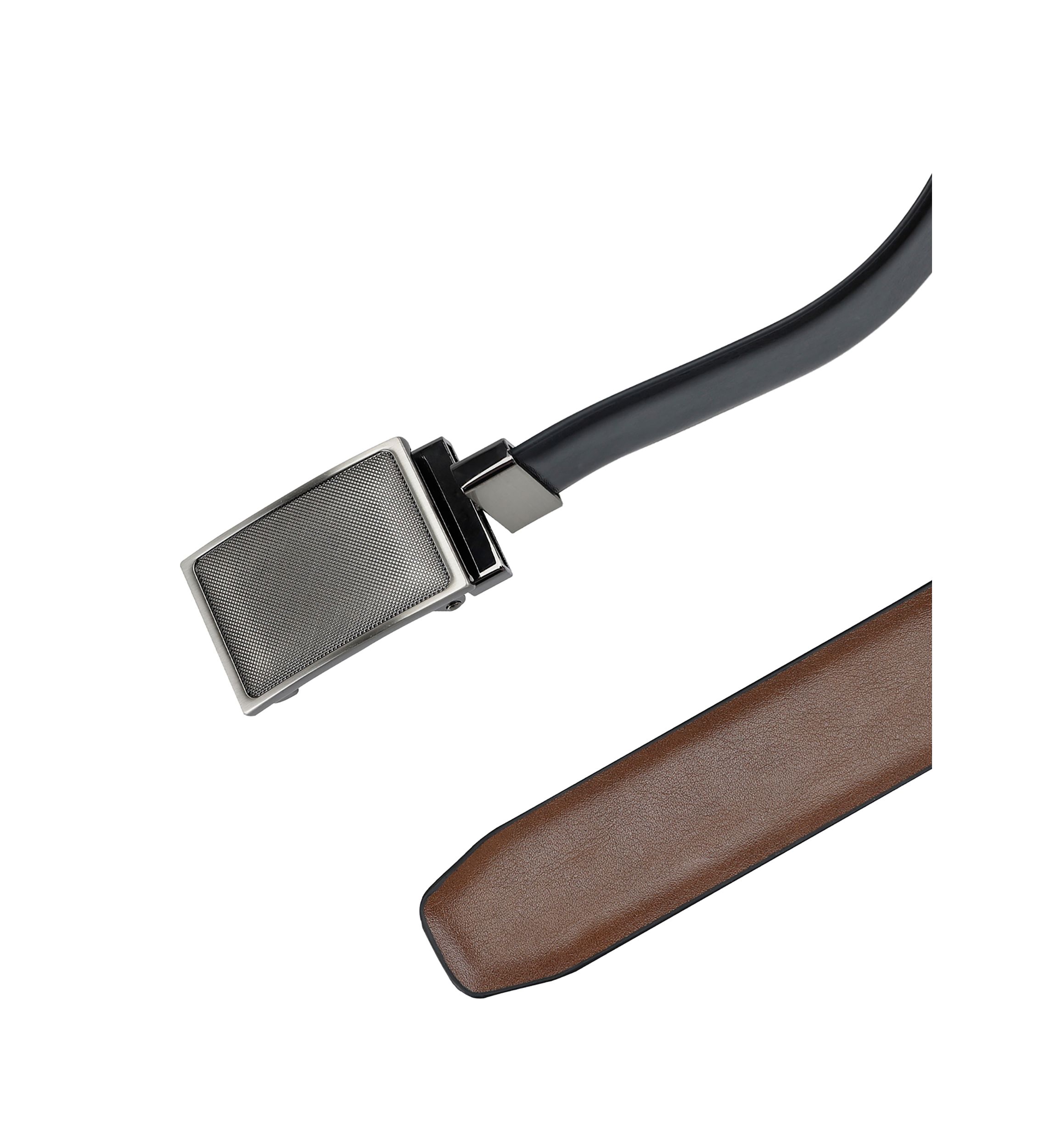 Two-in-One Reversible Stretch Belt with Plaque Compression Buckle