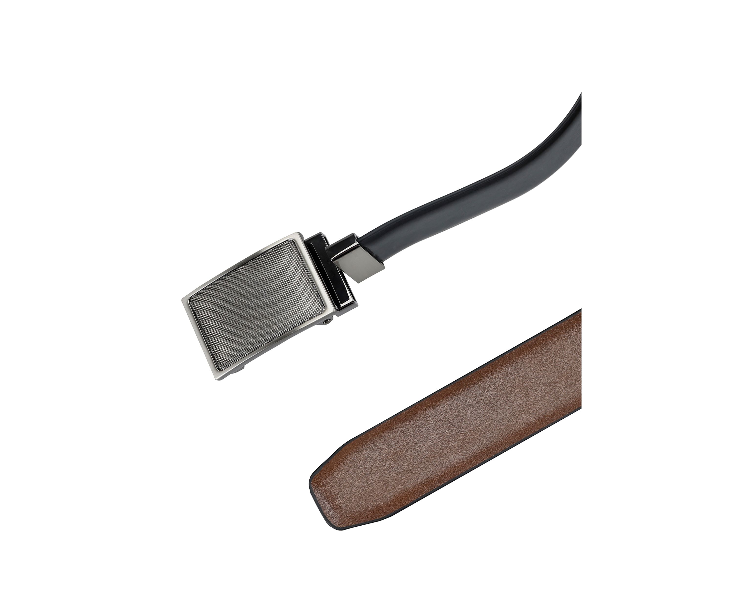Two-in-One Reversible Stretch Belt with Plaque Compression Buckle