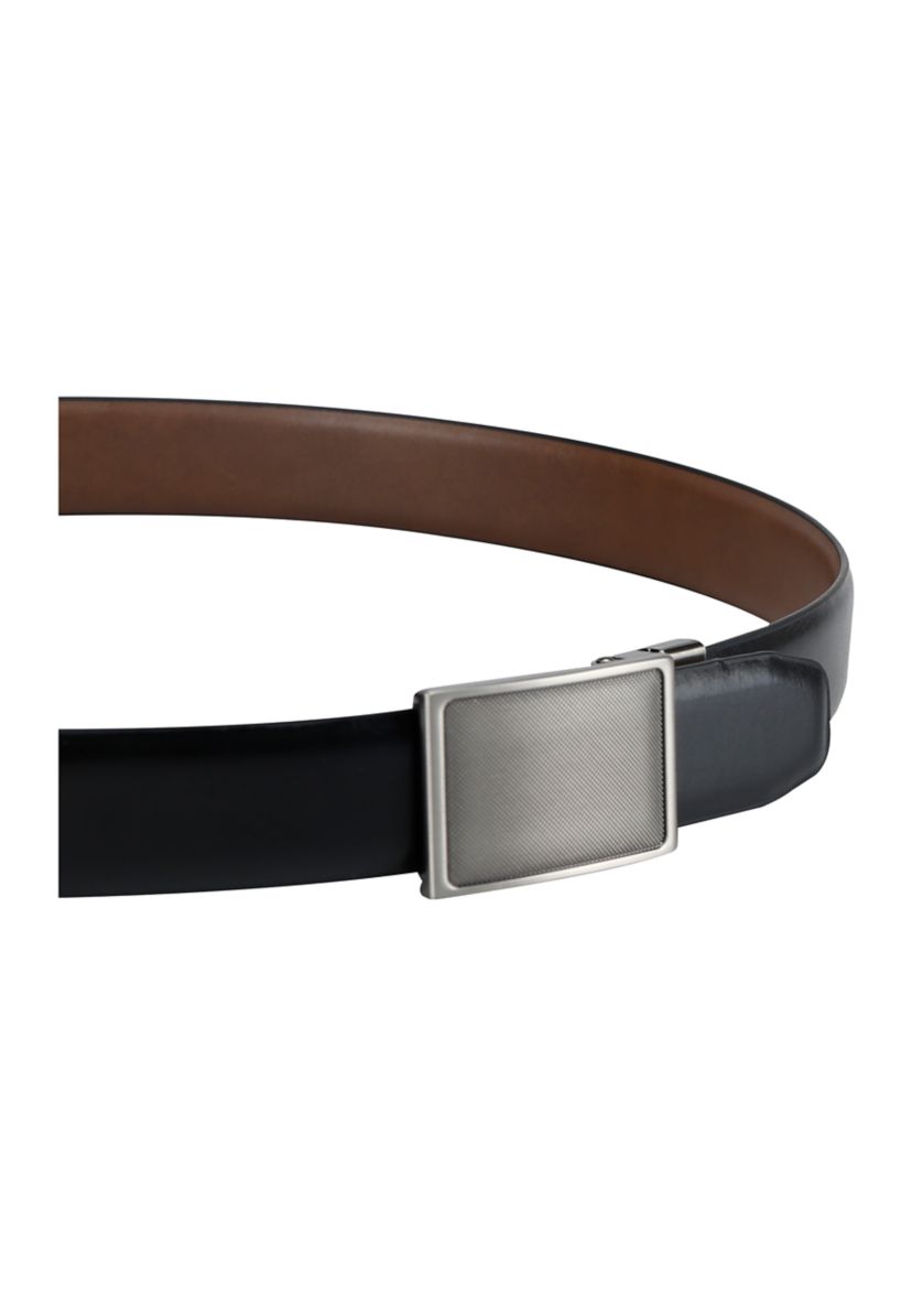 Two-in-One Reversible Stretch Belt with Plaque Compression Buckle