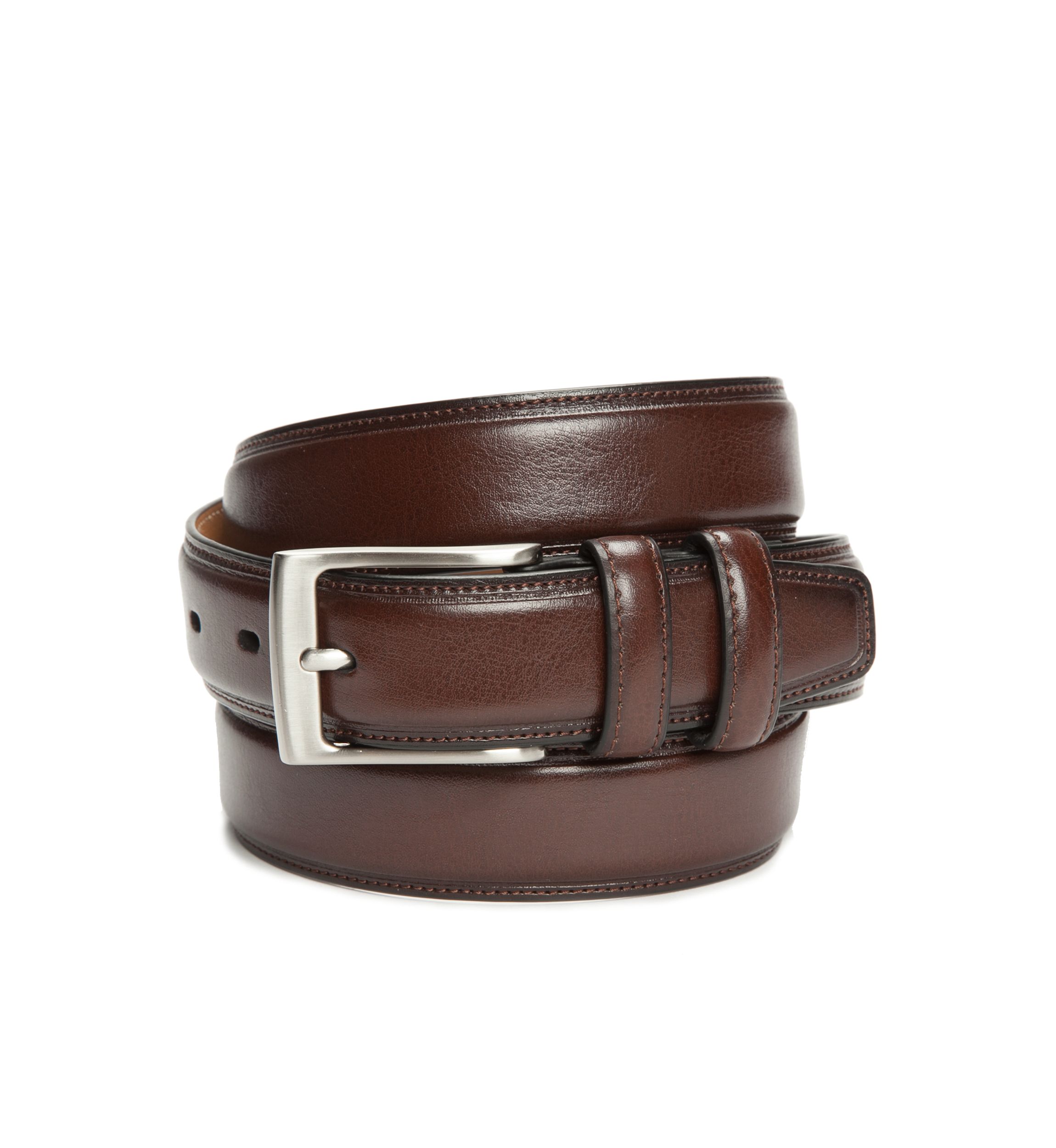 1.25-in. Milled Leather Feather Edge Belt with Stitching
