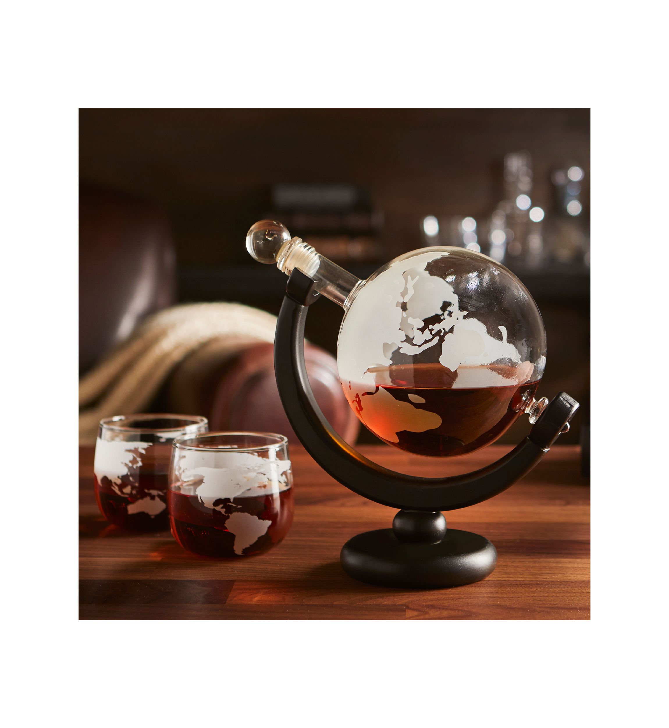 Globe Whiskey Decanter and Glasses Set