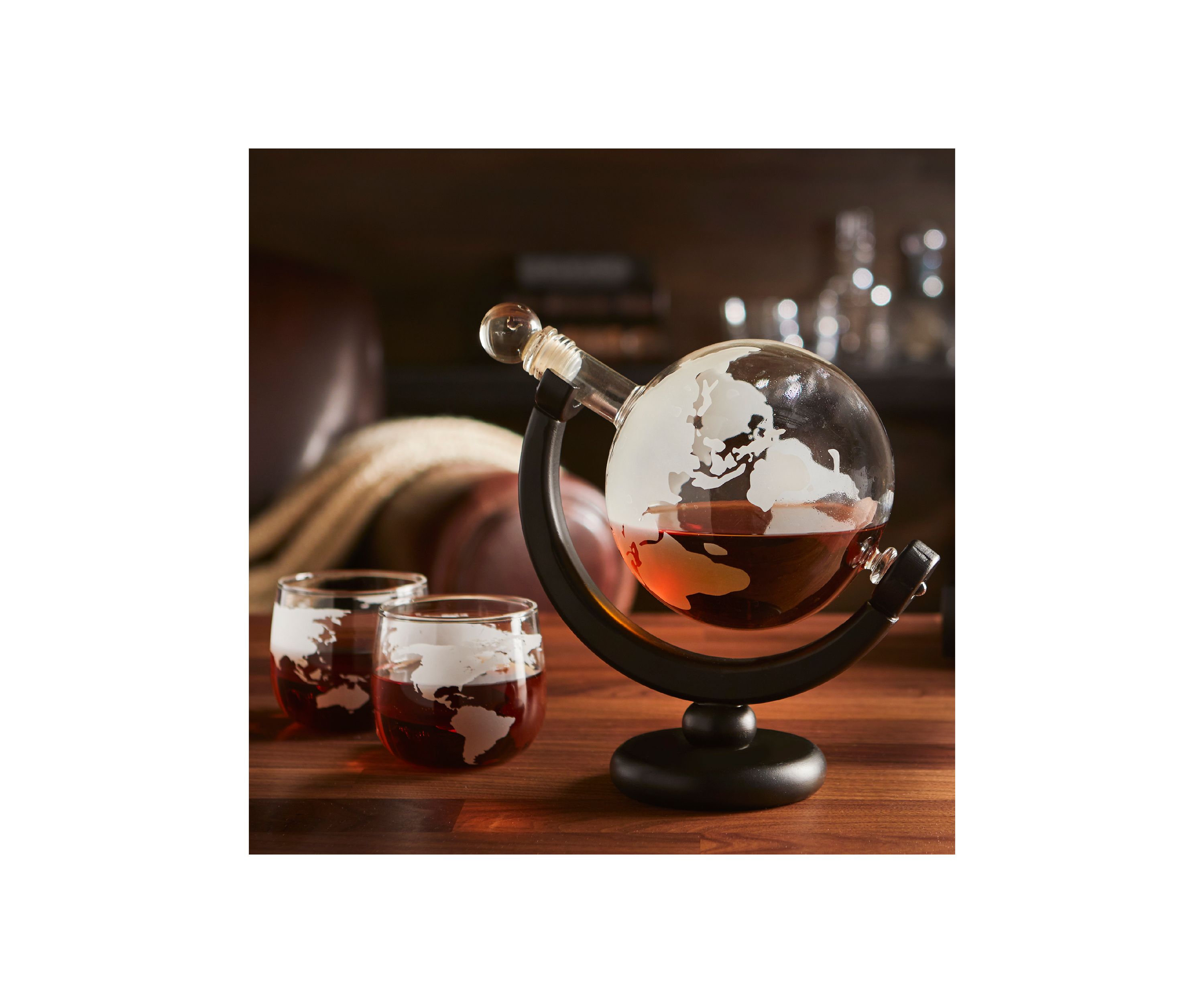 Globe Whiskey Decanter and Glasses Set