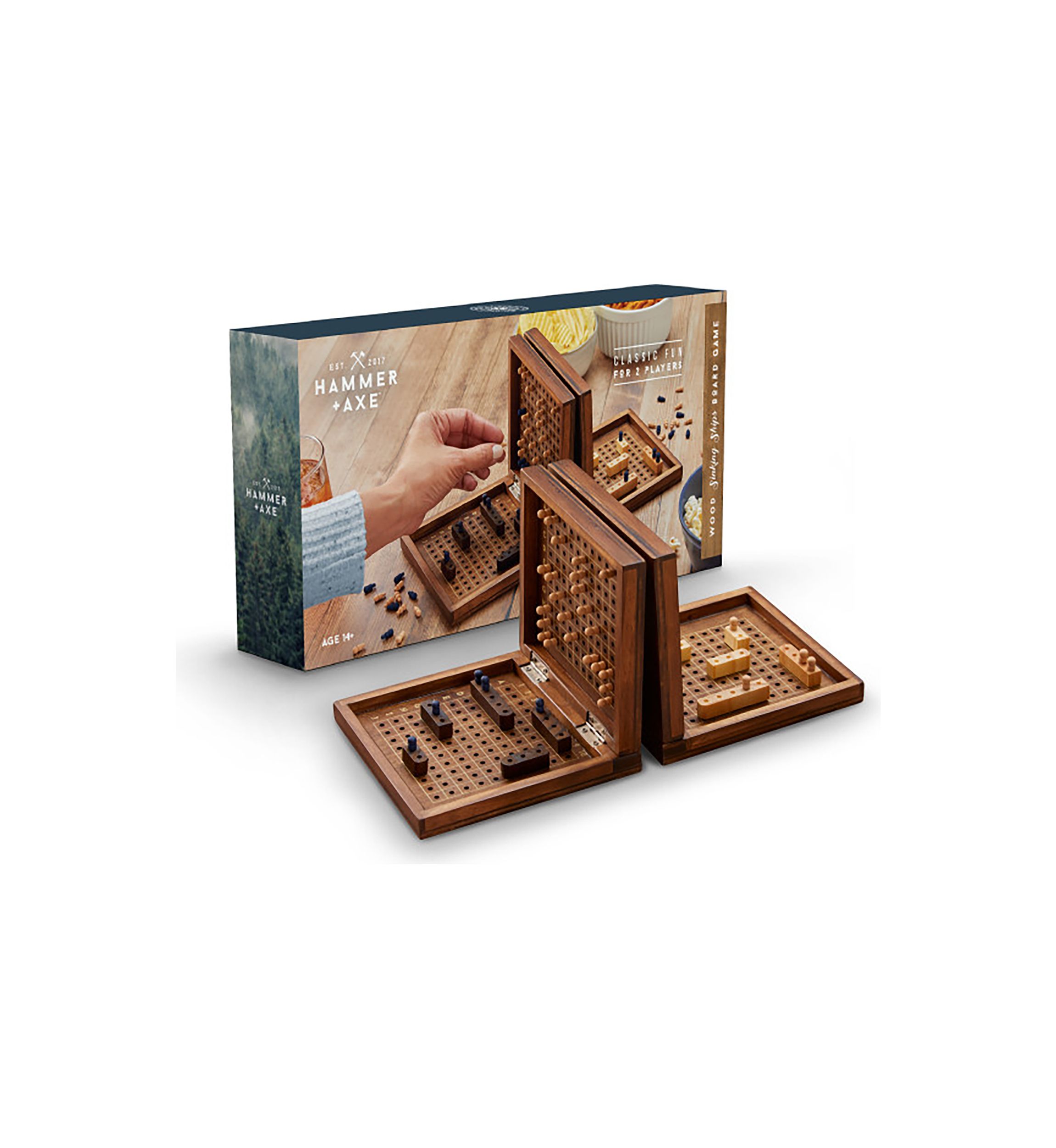 Wood Sinking Ships Board Game with Classic Fun for 2 Players, 237-pieces, Dark Wood, Age 14+
