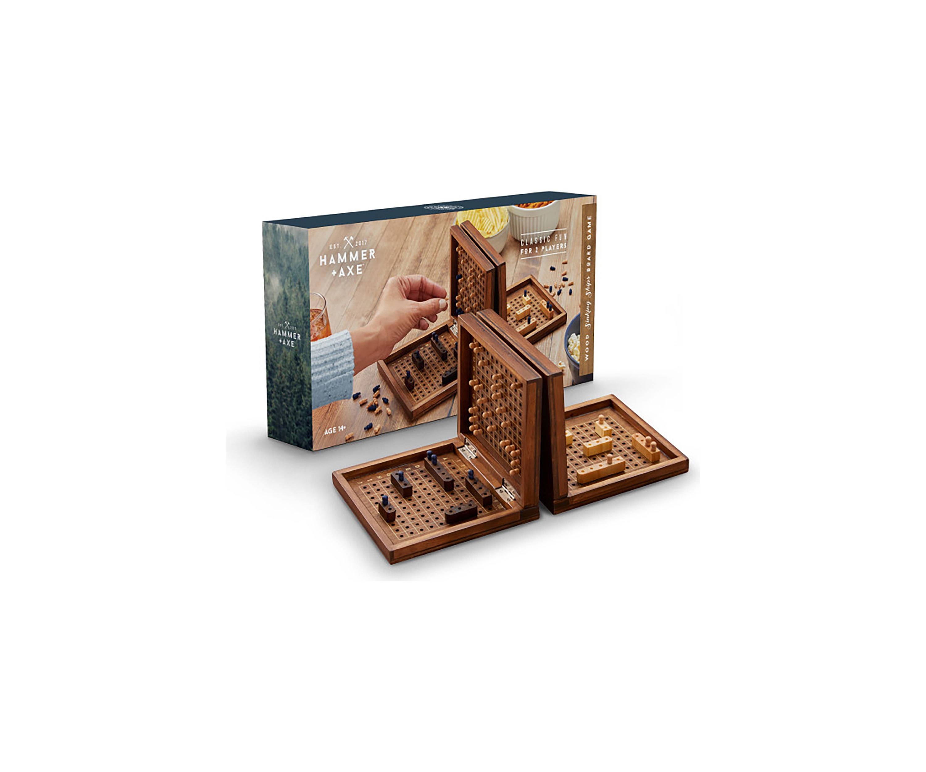Wood Sinking Ships Board Game with Classic Fun for 2 Players, 237-pieces, Dark Wood, Age 14+