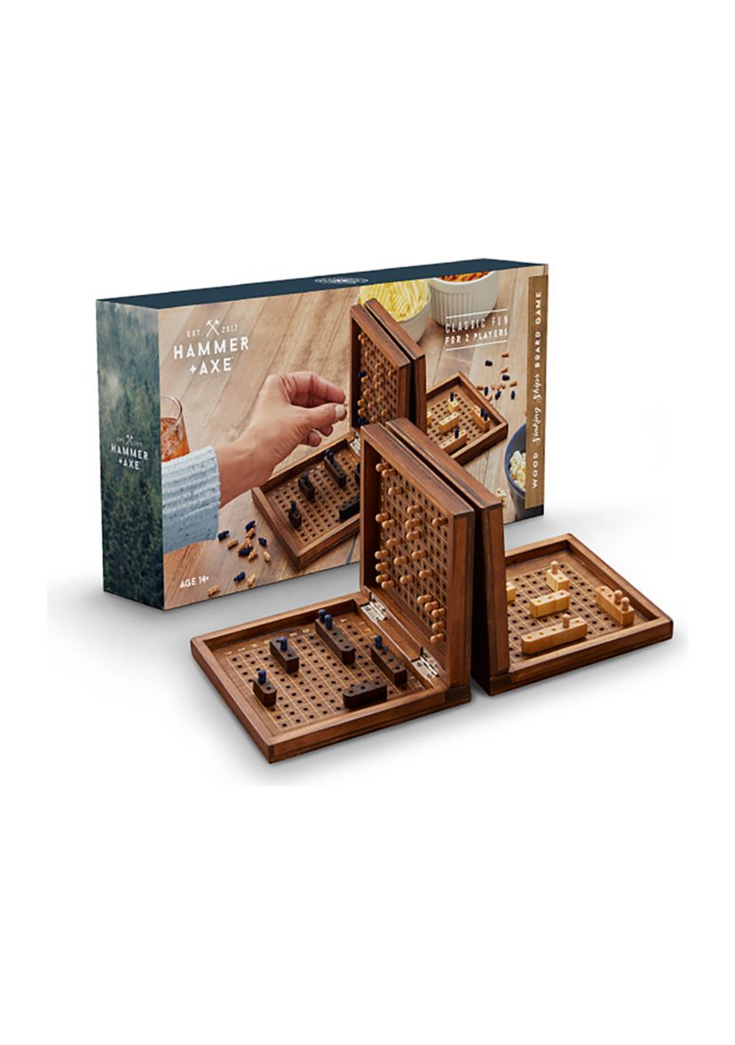 Wood Sinking Ships Board Game with Classic Fun for 2 Players, 237-pieces, Dark Wood, Age 14+