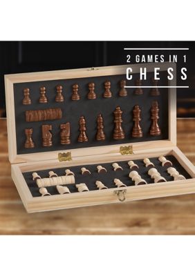 2-in-1 Checkers and Chess Board Game Set