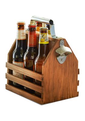Wood Bottle Caddy with Opener
