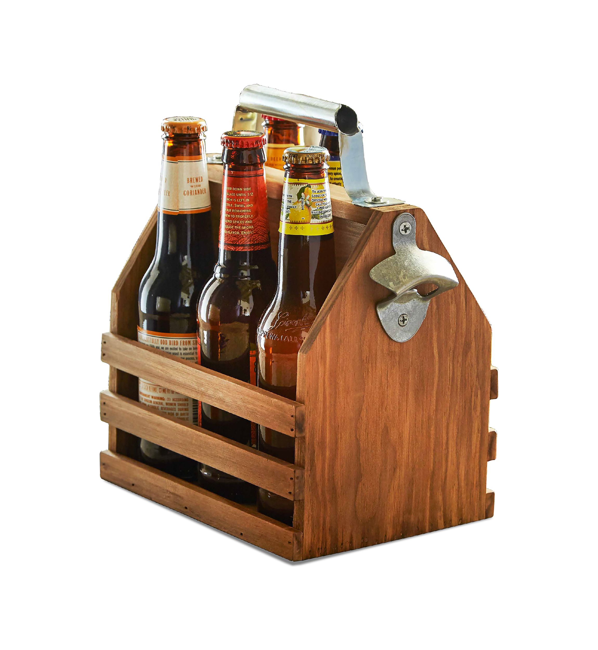 Wood Bottle Caddy with Opener